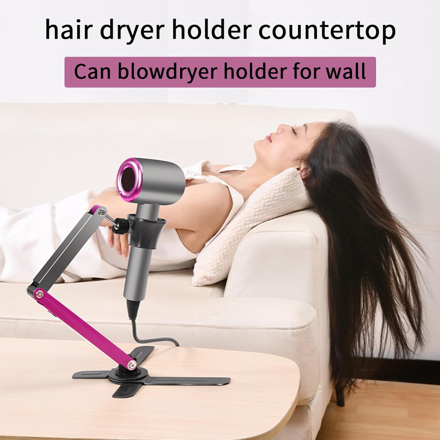 Adjustable Blow Dryer Holder Wall Mounted Storage,Bathroom Blow Dryer Holder,Height Angle,Metal Material Compatible with 99% Hair Dryer Hanger, Suitable for countertop use - Image 3