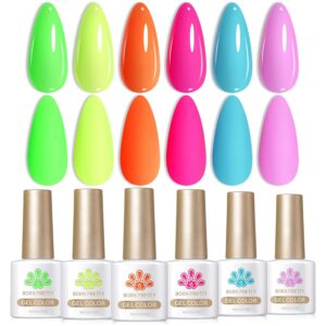 Born Pretty Gel Nail Polish Neon Gel Nail Polish Set Fluorescent Gel polish Orange Hot Pink Blue Yellow Green Purple Vibrant Soak Off U V LED Gel Nail Polish Nail Art 7ml 6pcs