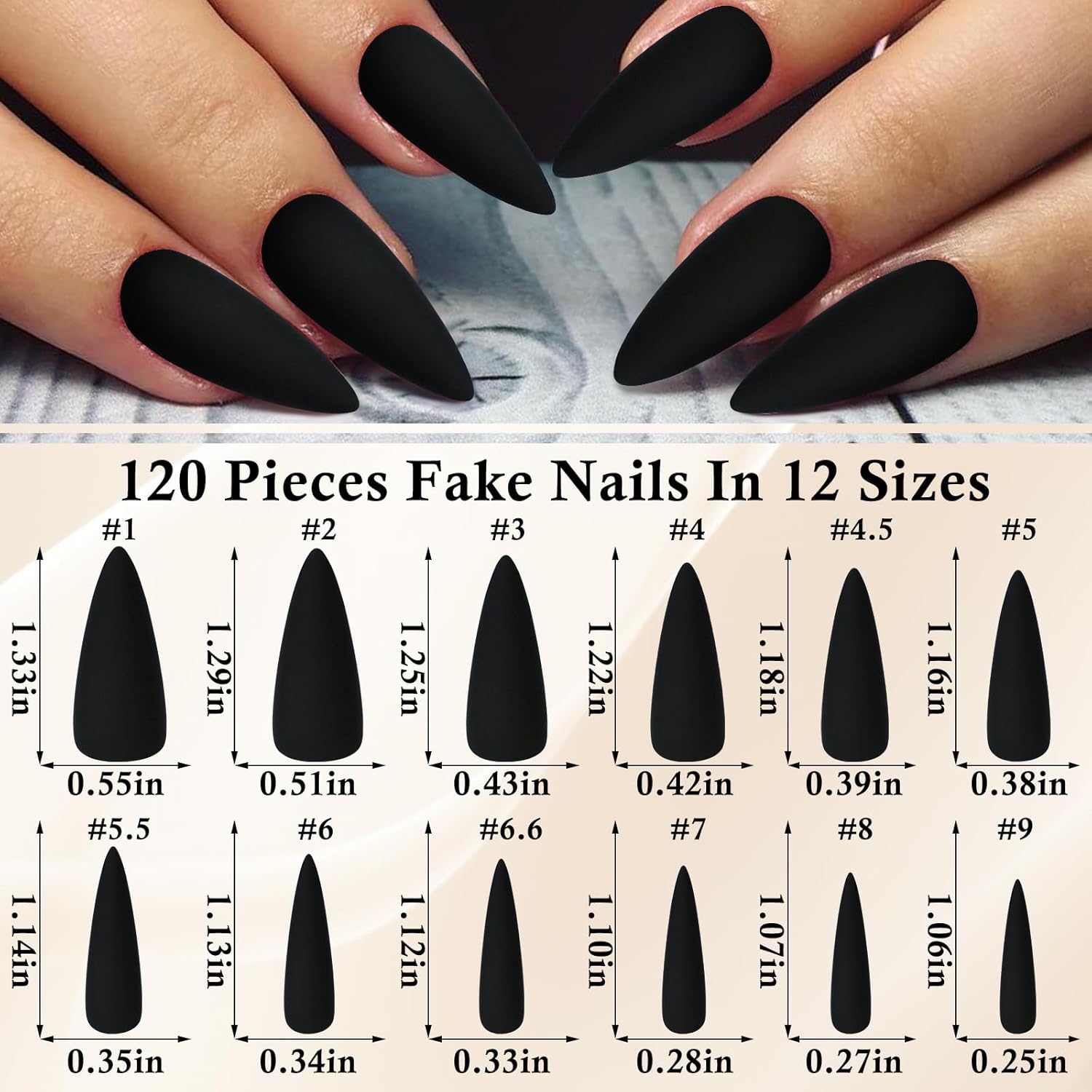 LoveOurHome 100pc Stiletto Press on Nails Long Matte Artificial False Nails Full Cover Acrylic Nail Tips Halloween Manicure Design Decor for Women Girls Salon Home DIY (Black) - Image 2