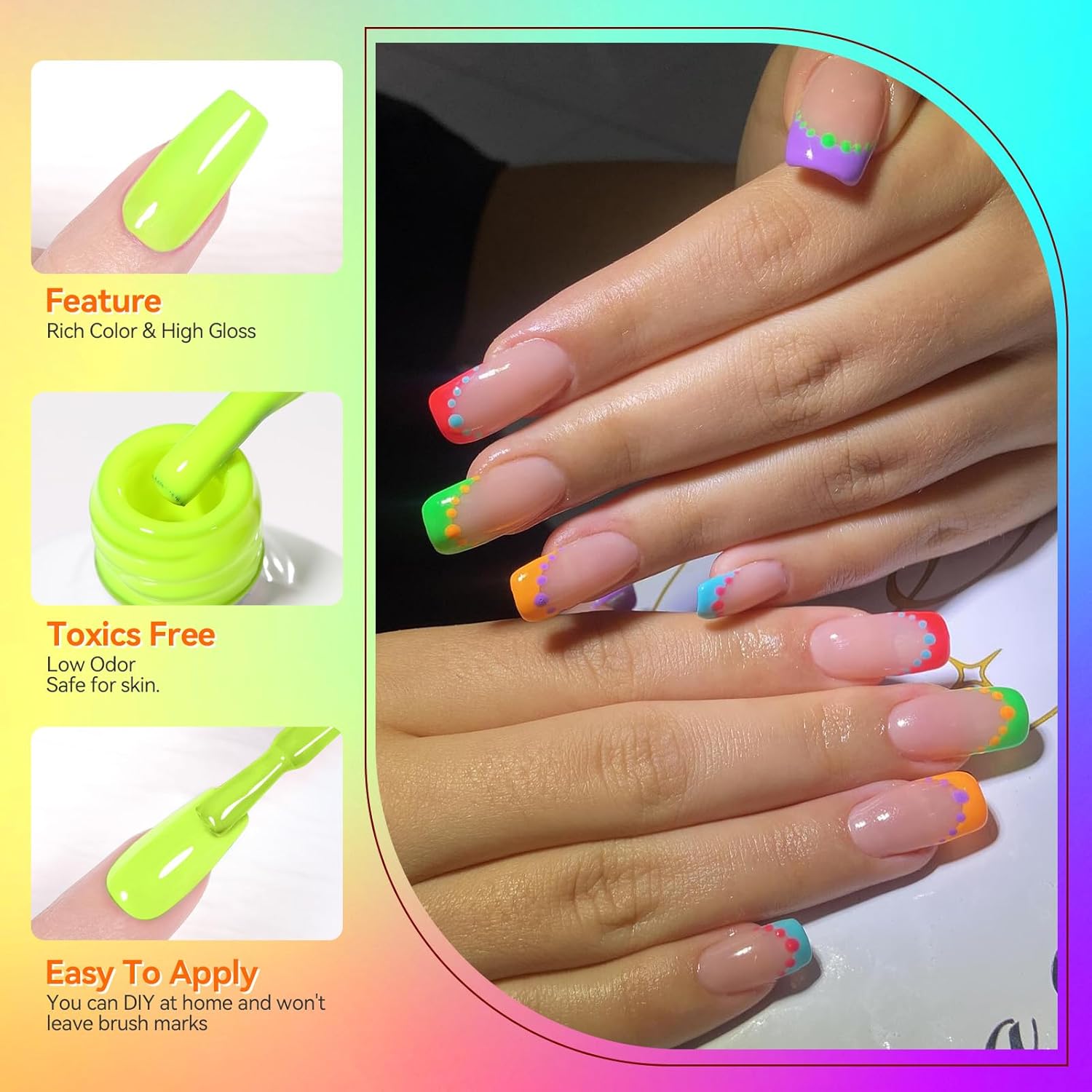 Born Pretty Gel Nail Polish Neon Gel Nail Polish Set Fluorescent Gel polish Orange Hot Pink Blue Yellow Green Purple Vibrant Soak Off U V LED Gel Nail Polish Nail Art 7ml 6pcs - Image 5