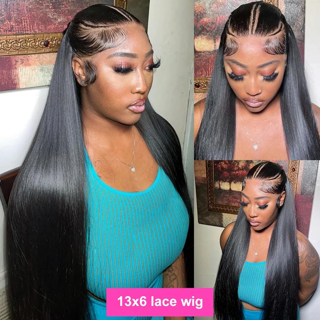30 Inch 13x6 Straight Lace Front Wigs Human Hair Thin HD Glueless Pre Plucked Bleached Tiny Knots Full Lace Frontal Wig Upgraded 14A Soft Hair 200 Dentisty Black Wig - Image 6
