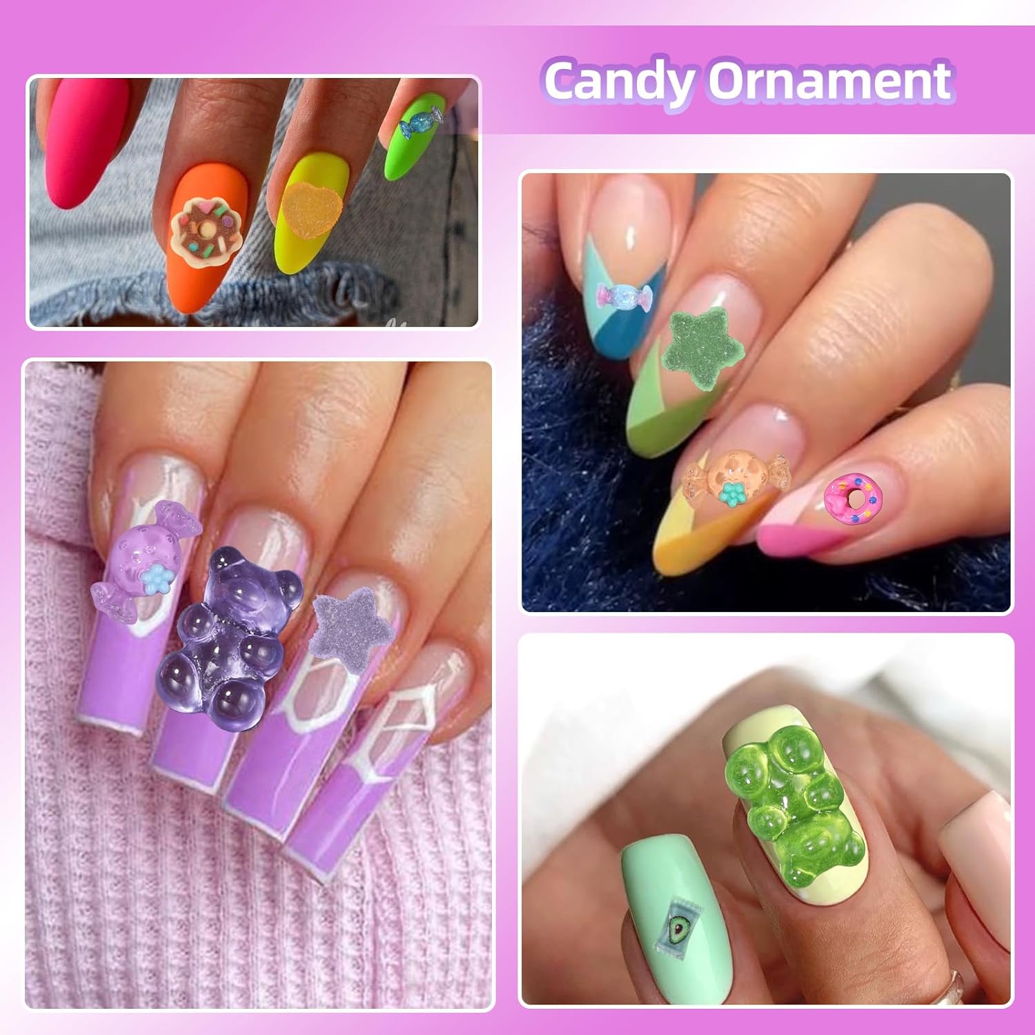 3D Candy Nail Charms for Acrylic Nails, Multi Color Lollipop Donuts Bears Sweet Cute Nail Charms, Star Heart Gummy Candy Jewelry Nail Charms for Nail Art DIY Decorations Design - Image 5