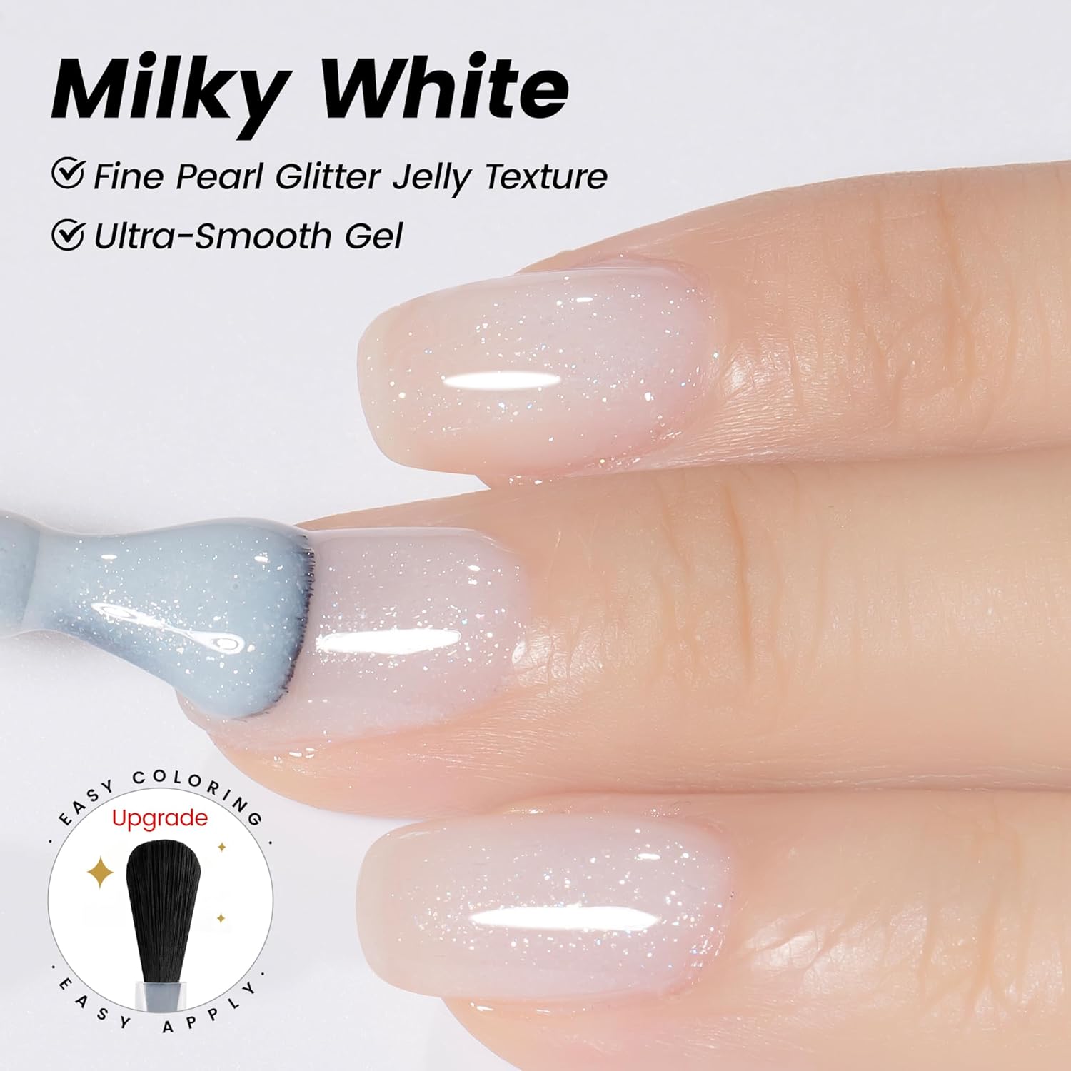 YTD Likomey Nude Glitter Gel Nail Polish,15ml Milky White Pearly Shimmer Jelly Translucent Neutral Holographic Iridescent Sparkly Salon Home DIY UV Manicure Nail Art Varnish,SF346 - Image 4