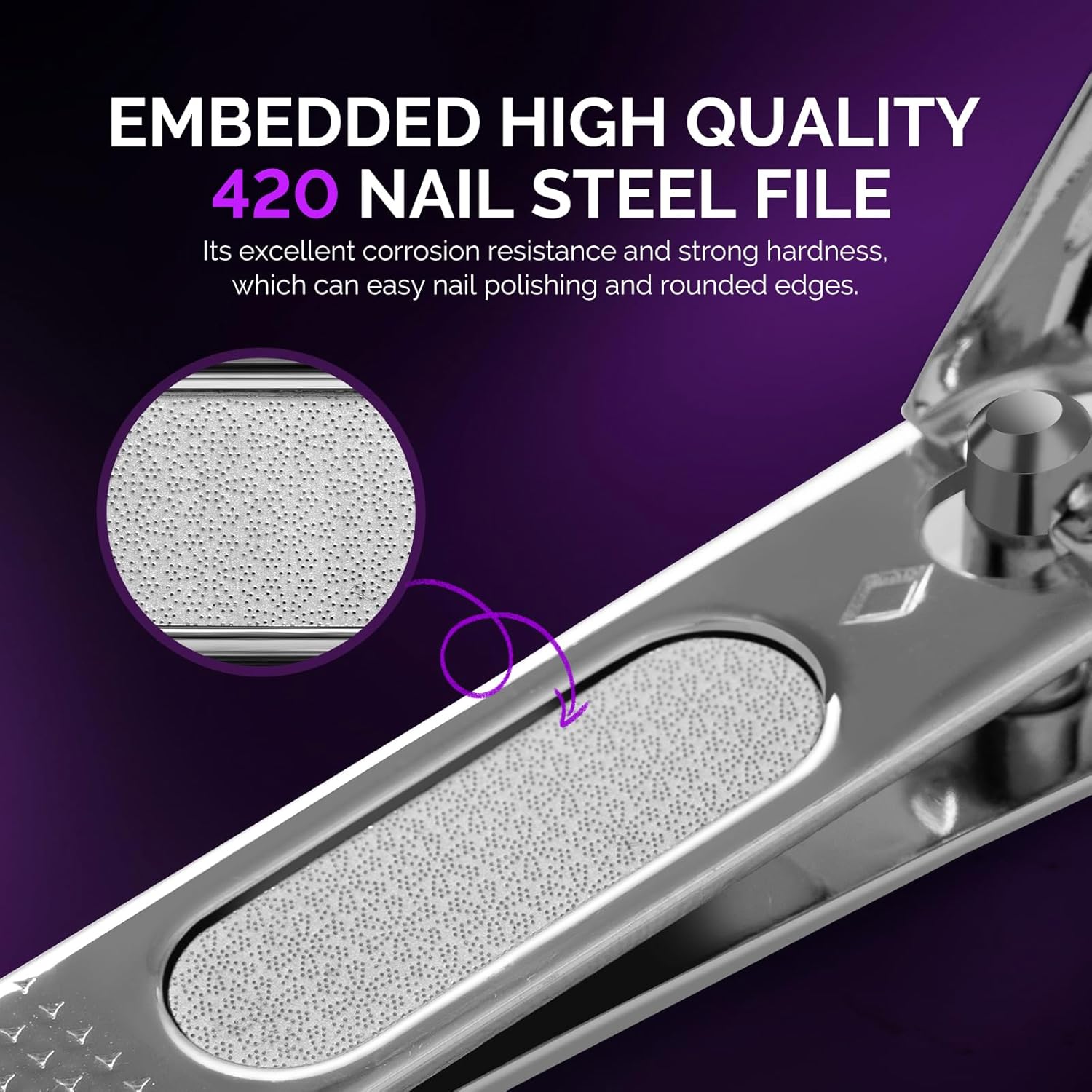 MelodySusie Nail Clippers Set, 2 in 1 Toenail Clippers Nail Clippers for Women, Ultra Sharp Stainless Steel Fingernail Nail Clippers for Men, Nail Cutter, Gifts for Women Men, Purple - Image 6