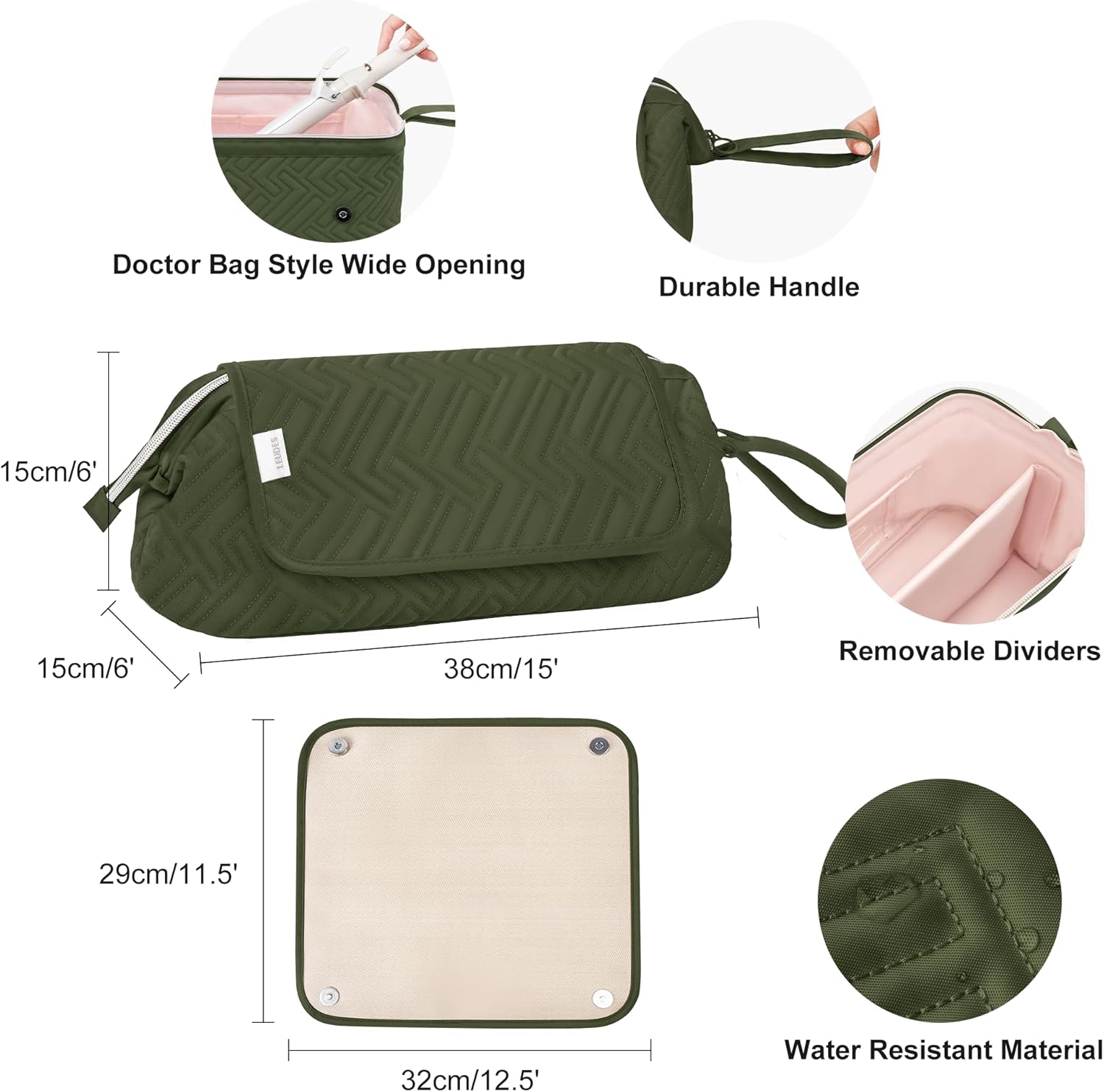 Leudes Hair Tools Travel Bag for Women Heat Resistant Mat for Travel Essentials Hot Tools Straighteners,Flat Irons,Curling Iron,Hot Air Brushes and Hair Dryer Organizer Bags 2 in 1 (Army GreenA) - Image 4
