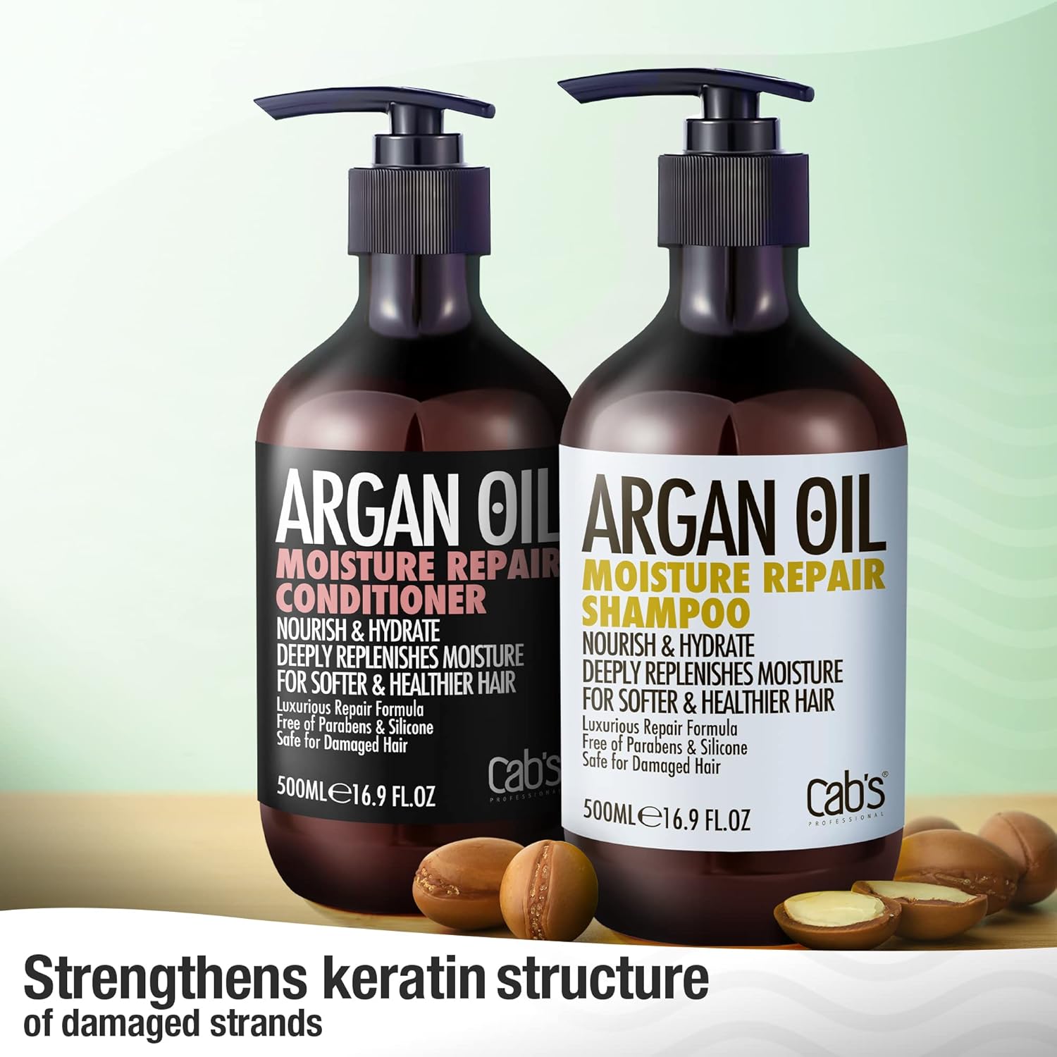 Cab's Argan Oil Shampoo and Conditioner Set for All Hair Types - 2 x 16.9 fl oz Bottles - Image 3