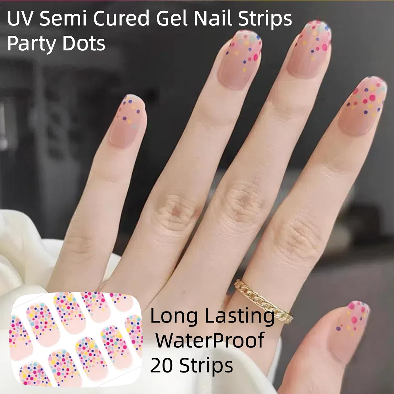 Semi Cured Gel Strips 20pcs Spring Wraps With UV Light, Long-Lasting & Easy to Apply Nail Stickers for DIY Art at Home (Party Dots) - Image 3
