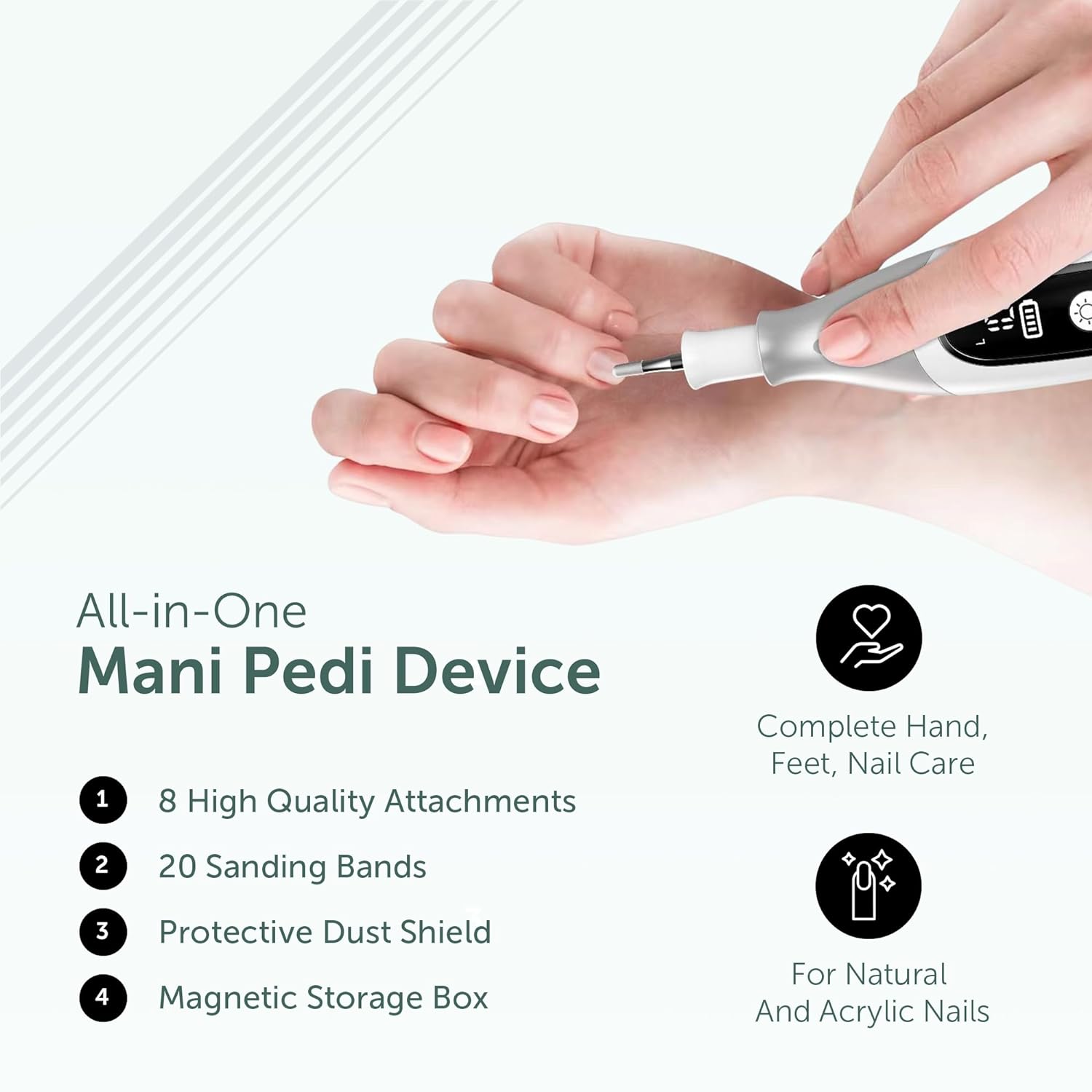 PediLux Pro Cordless Electric Nail File Drill Set for Manicure Pedicure Care - Image 7