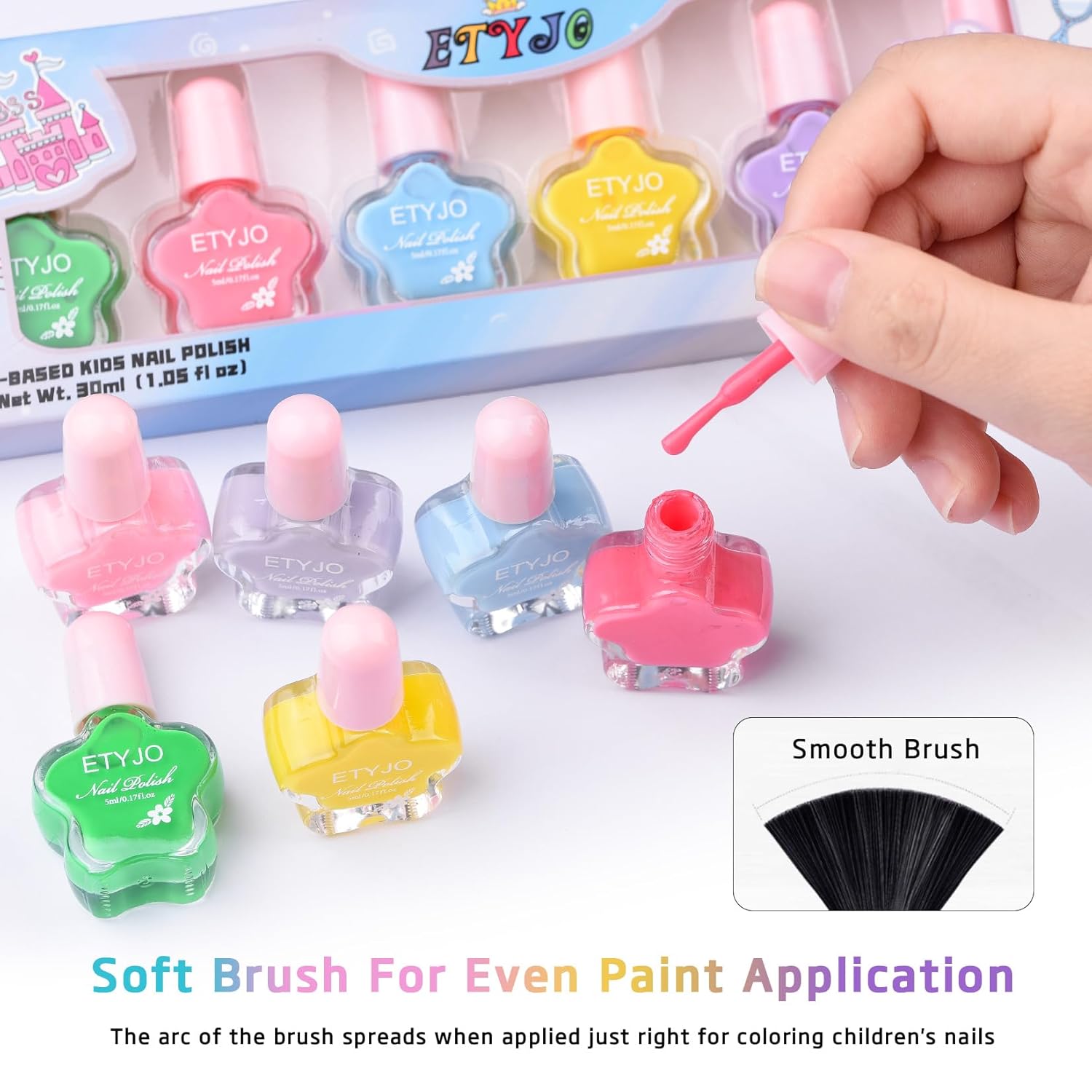 Kids Nail Polish - Non-Toxic, Water-Based, Low Odor, Peel-Off, Quick Dry Set for Girls Ages 3+ (6 Colors) - Image 4