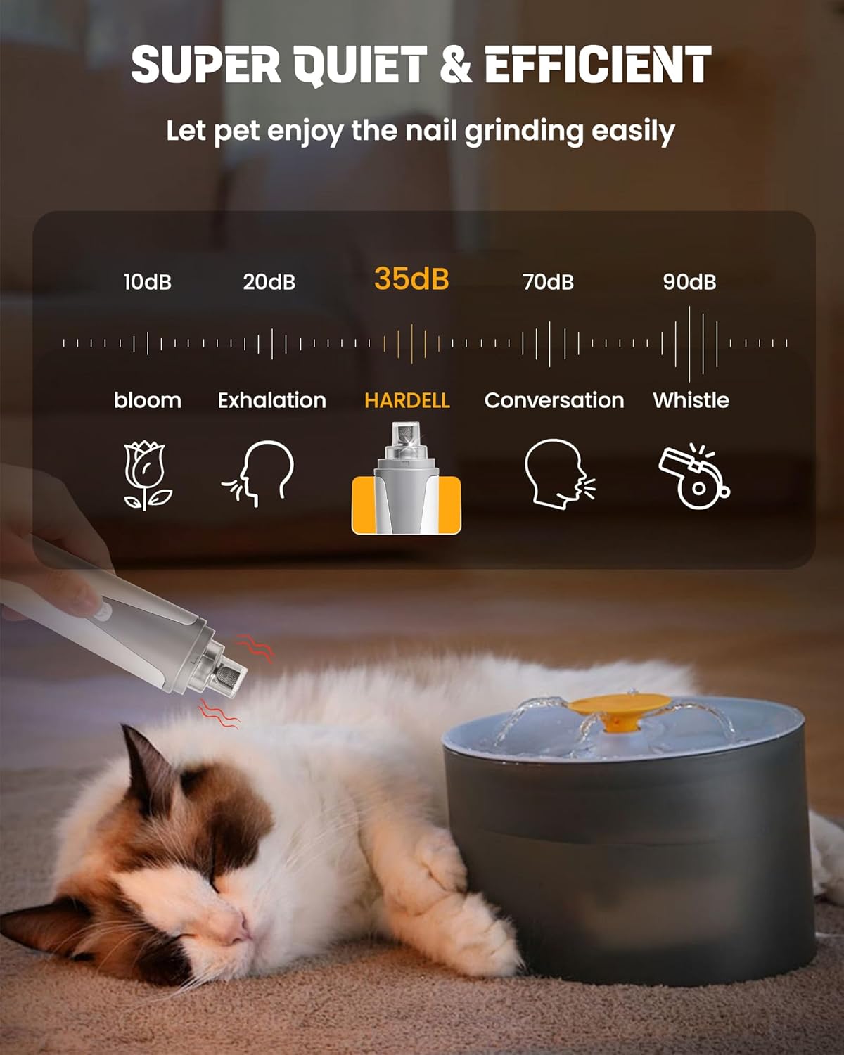 HARDELL 2-Speed Dog Nail Grinder for Small Pets, Quiet Operation, 2 LED Lights, 3 Grinding Ports - Image 2