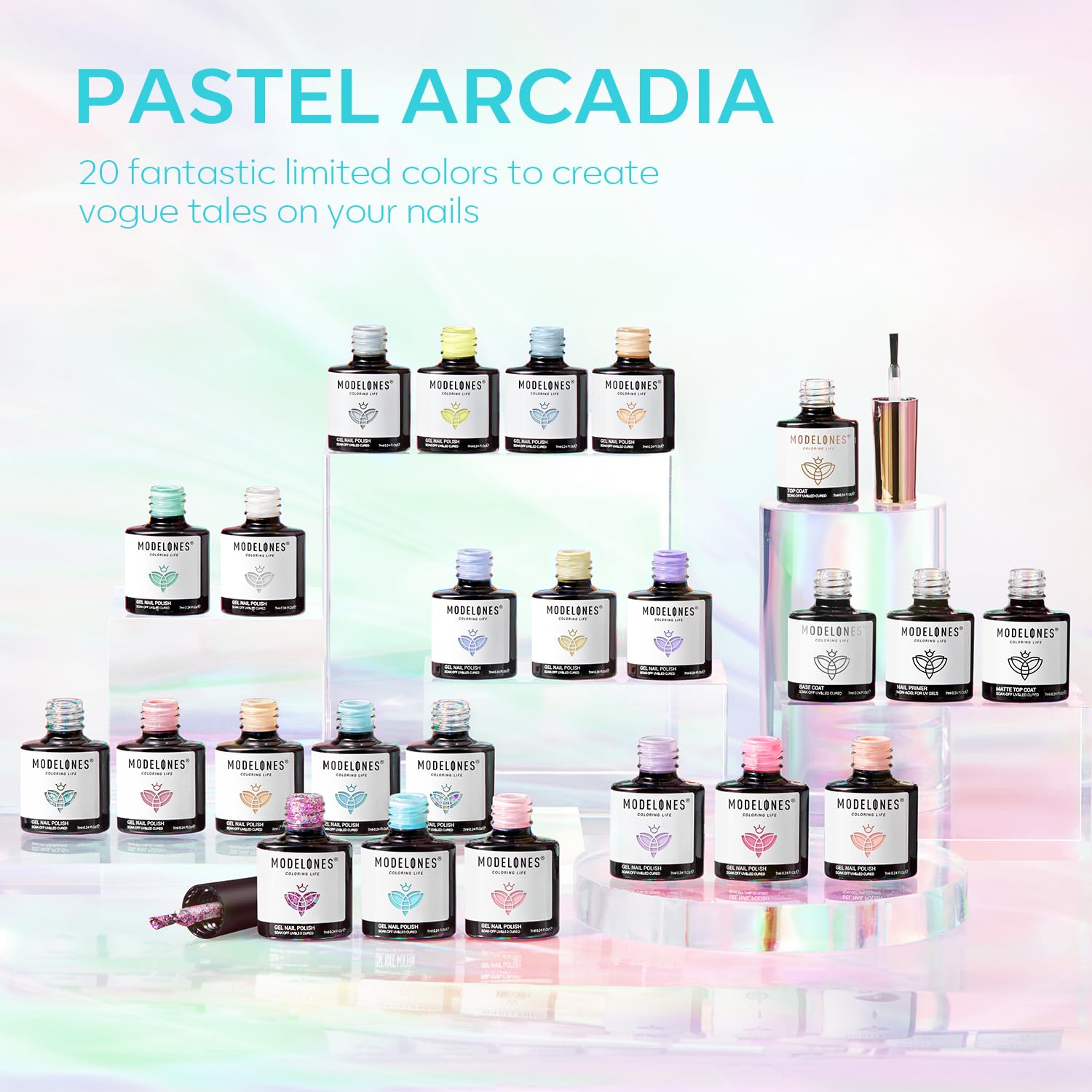 Modelones 24Pcs Gel Nail Polish Set, 20 Colors Pastel Gel Polish Set Macaron Colors with Glitter & Glossy & Matte Top + Base Coat Soak Off LED Nail Art Kit Salon at Home - Image 6