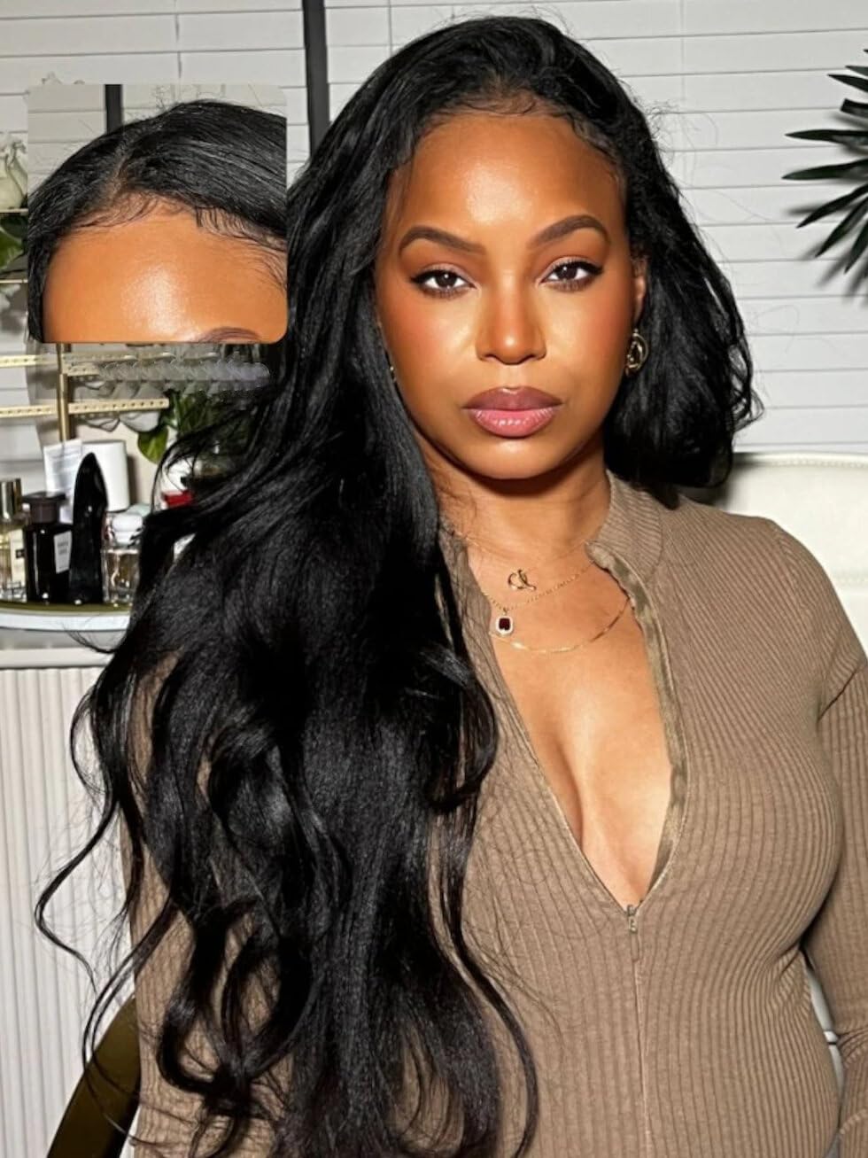 UNICE EasiContour V Part Wigs Human Hair Yaki Straight Glueless Wigs Human Hair Clip in Vpart Wig No Sew in No Glue Upgrade U Part Human Hair Wig Beginner Friendly 16 inches - Image 3