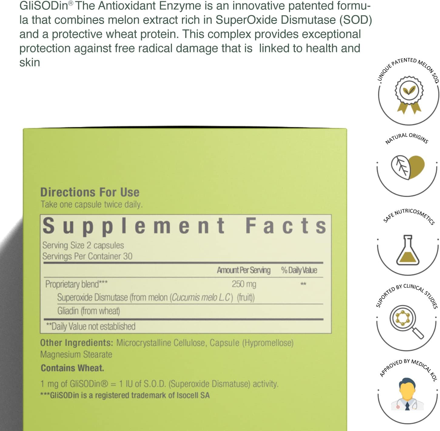GliSODin Skin Nutrients The Antioxidant Enzyme – Protection Against Free Radical Damage - Reduces Oxidative Stress - 60 capsules – 1 Month Supply - Image 4
