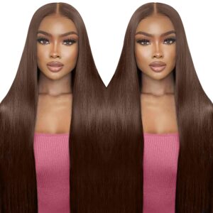 Chocolate Brown Lace Front Wigs Human Hair Pre Plucked Dark Brown Wear And Go Glueless Wig 9x6 Straight Wigs Human Hair 220% Density Colored #4 Brown Glueless Wig Hd Lace Frontal Wigs For Women 24Inch
