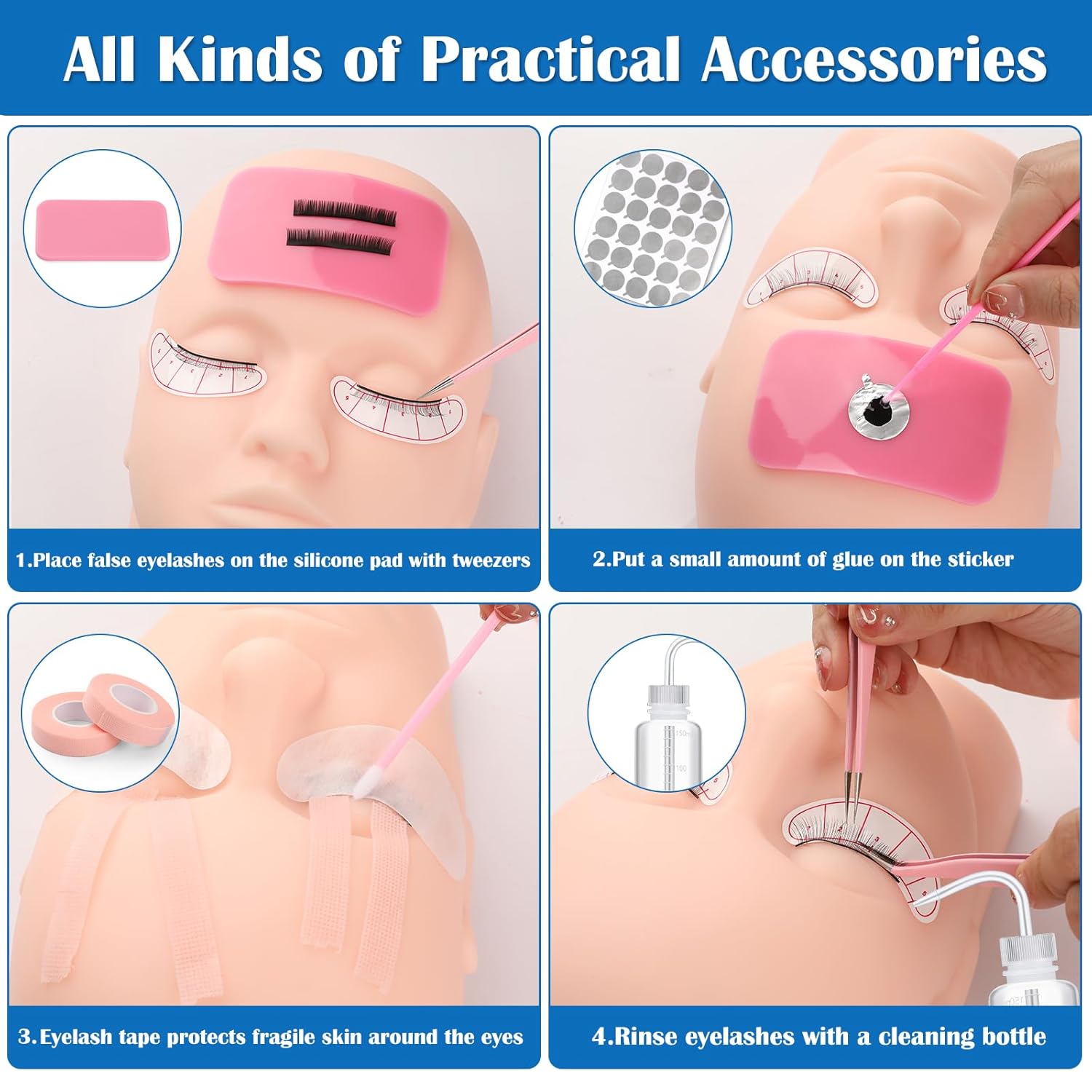Eyelash Extension Kit for Beginners, Professional Lash Extension Kit with Mannequin Head, Lash Starter Kit with Lash Fan, Lash Extension Supplies for Practice Training Kit - Image 4