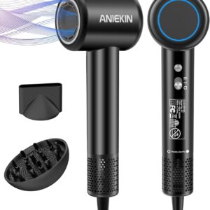 Hair Dryer, High-Speed Ionic Low Noise Blow Dryer with Brushless Motor for Fast Drying, Thermo-Control Quiet Compact Hair Blow Dryer with Magnetic Diffuser for Curly Hair for Home Travel Salon