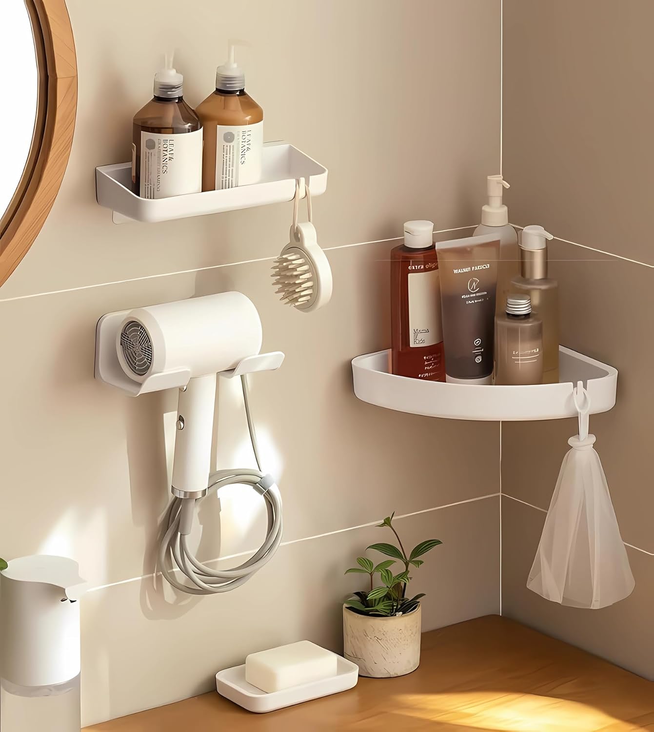 Universal Hair Dryer Holder, Blow Dryer Hanger Wall Mount for Hair Dryer Hook with Plug&Cord Organizer Self Adhesive for Cabinet Bathroom(1 Pack White) - Image 5