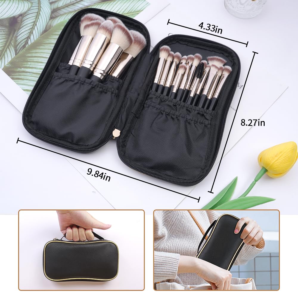 MAGEFY Makeup Brushes, 22 Pcs Professional Premium Synthetic Makeup Brush Set with Case, Foundation Eyeshadow Brush Travel Make up Brushes Set (Blackgold) - Image 3