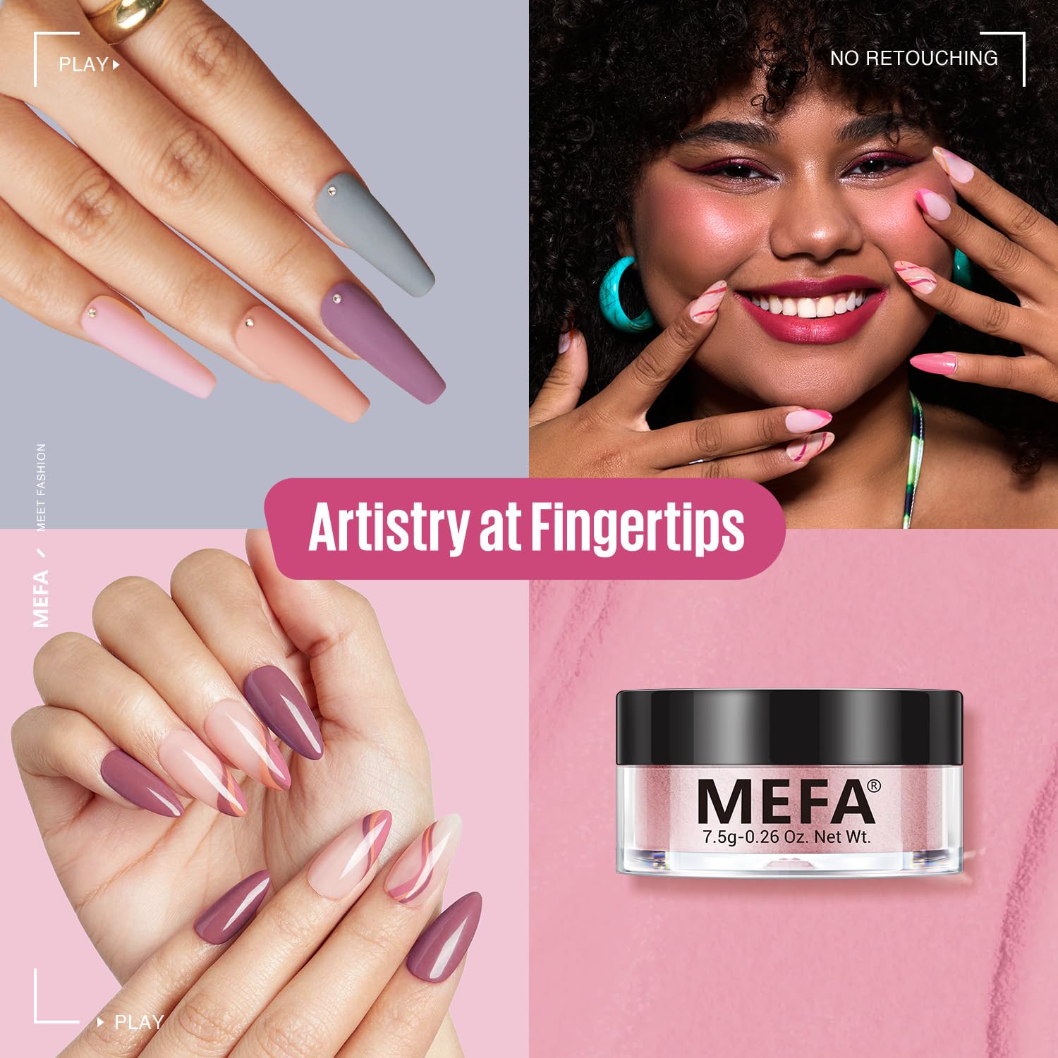 MEFA Dip Powder Nail Kit Clear Nude Pink Purple Grey 10 Colors Dipping Powder with Base Top Coat Activator Liquid Set Recycling Tray, All Seasons Elegant Romantic Tones French Nail Art Manicure Salon - Image 2