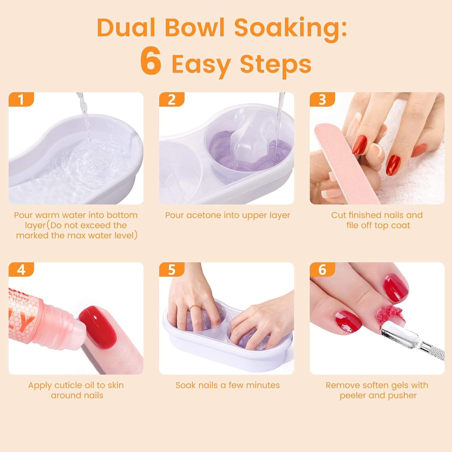 Dual Nail Soaking Bowl, Soak Off Gel Polish Remover Bowl for Home Users, Time Saver Manicure Bowl for Dip Powder/Gel/Acrylic Removal at Home & Salon, White - Image 5