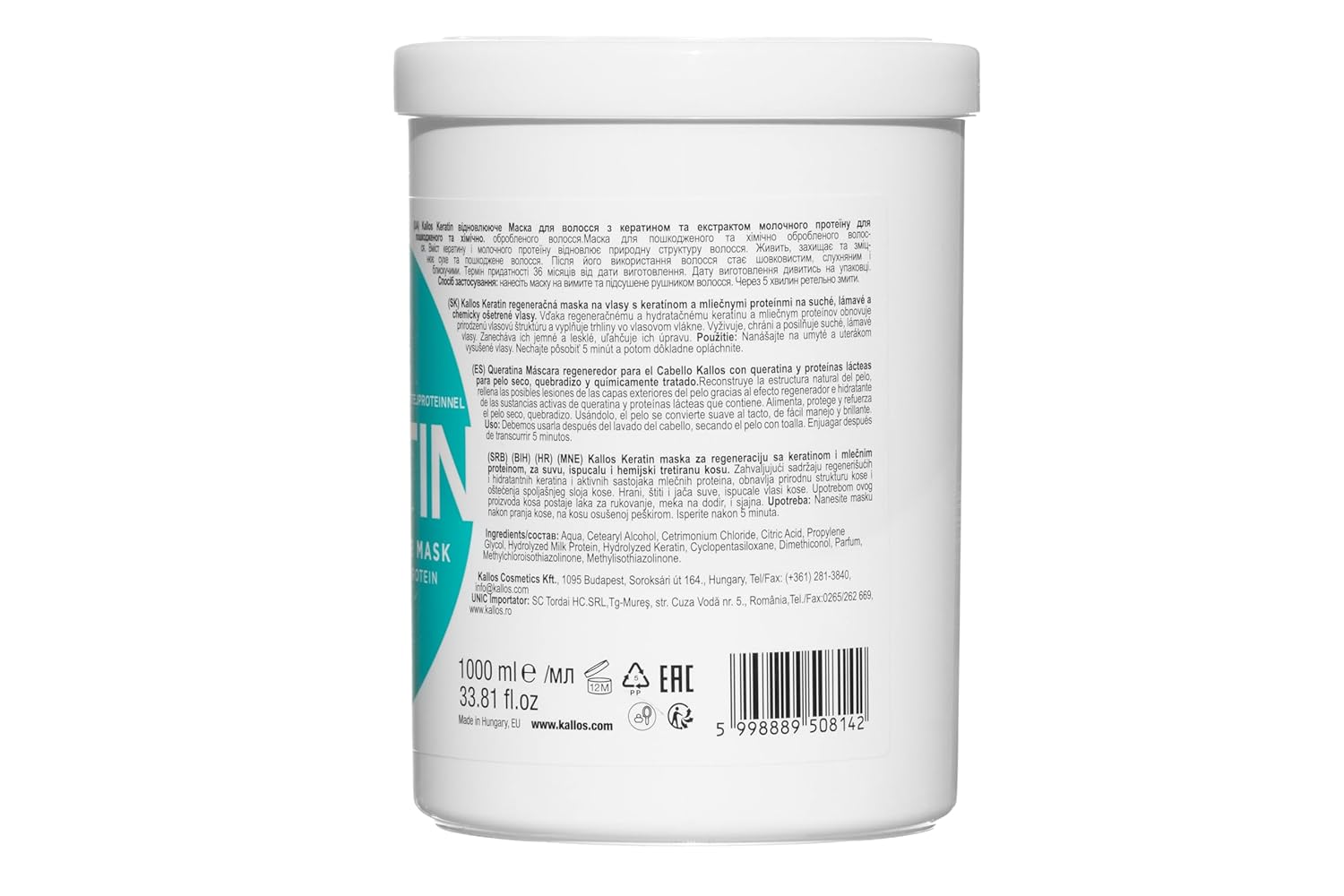 Kallos Keratin Hair Mask, for Damaged Dry Hair, Deep Conditioning Treatment Mask, Natural Hair Mask for Scalp and Root Repair, 33.81oz - Image 2
