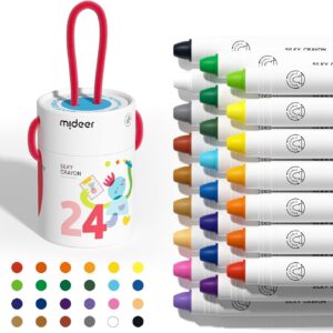 MiDeer Twistable Crayons for Toddlers, 24 Colors Washable Jumbo Crayons, Ultra-Silky Crayons with Colorful Crayon Bucket for Toddler 1-3, Easy to Hold Safe Art Supplies for Kids