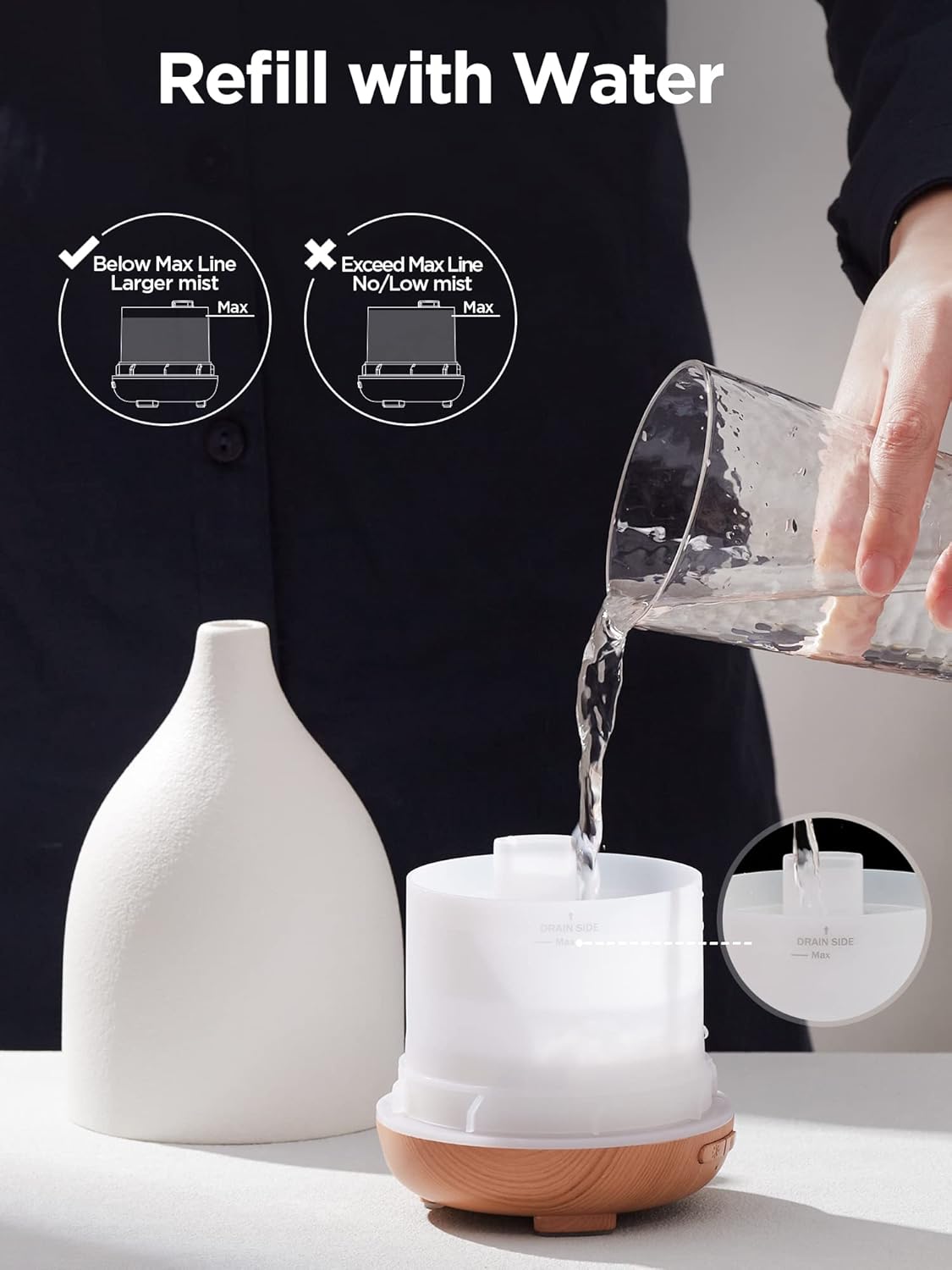 InnoGear Oil Diffuser, 150ML Ceramic Diffuser for Essential Oils Handcrafted Aromatherapy Diffuser Ultrasonic Cool Mist Humidifier with 2 Mist Modes Waterless Auto Off for Room Office, White - Image 8