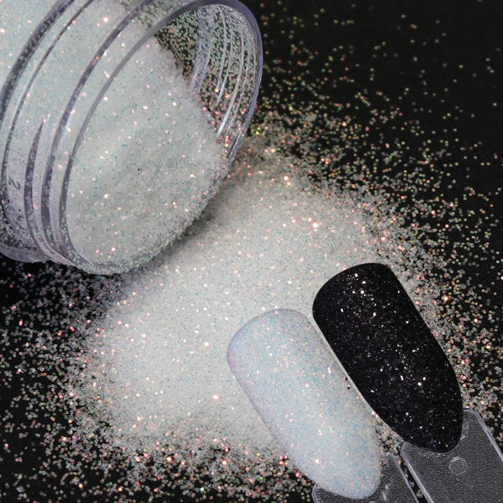 10g 0.2mm Shimmer White Rainbow Nail Glitter Holographic Shining Sugar Nail Glitter Candy Coat Powder Sugar Coating Effect Powder Nail Pigment Powder Nail Art Decorations Dust Diamond Dust for Nails - Image 4