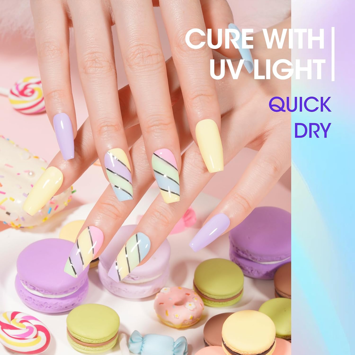 Gellen Pastel Gel Nail Polish, Spring Summer Gel Polish Macaron Colors Nude Pink Purple Blue Green Yellow, No Wipe Soak Off Long Lasting UV Light Gel for Women Girls Manicure Salon Home, 10ml - Image 4