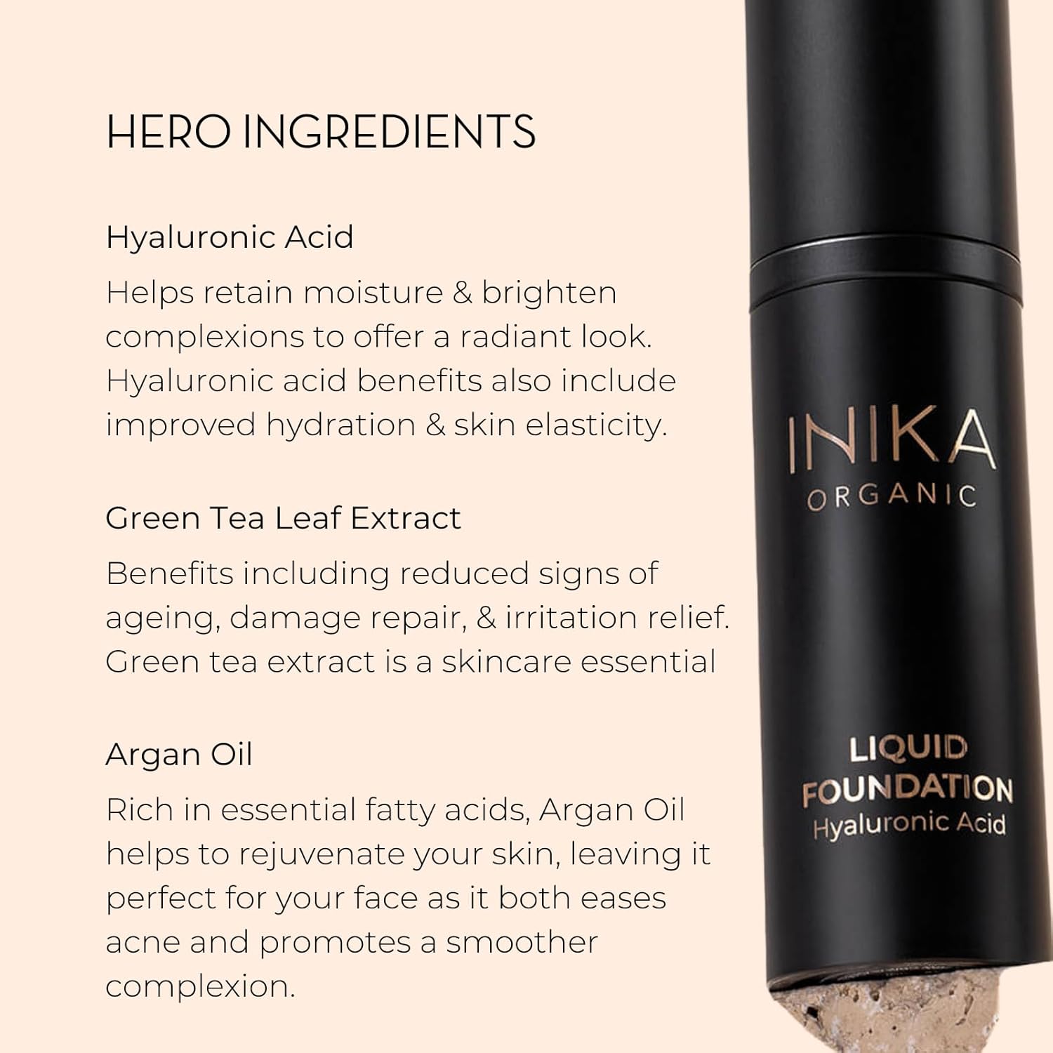 INIKA Organic Full Coverage Liquid Foundation Makeup with Hyaluronic Acid and Argan Oil, Vegan and Organic Foundation for Skin Elasticity and Plumpness, Natural Coverage, Tan, 30ml - Image 4