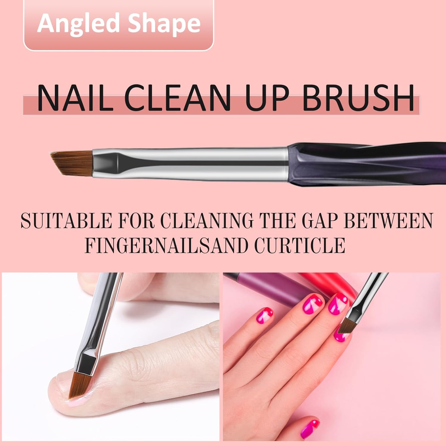 Nail Art Clean Up Brushes,3PCS Nail Brush For Cleaning Polish Mistakes on the Cuticles,Flat/Oval/Fine Angled Gel Nail Brushes For Nail Art Design Painting and DIY Tools (BLACK PURPLE) - Image 5