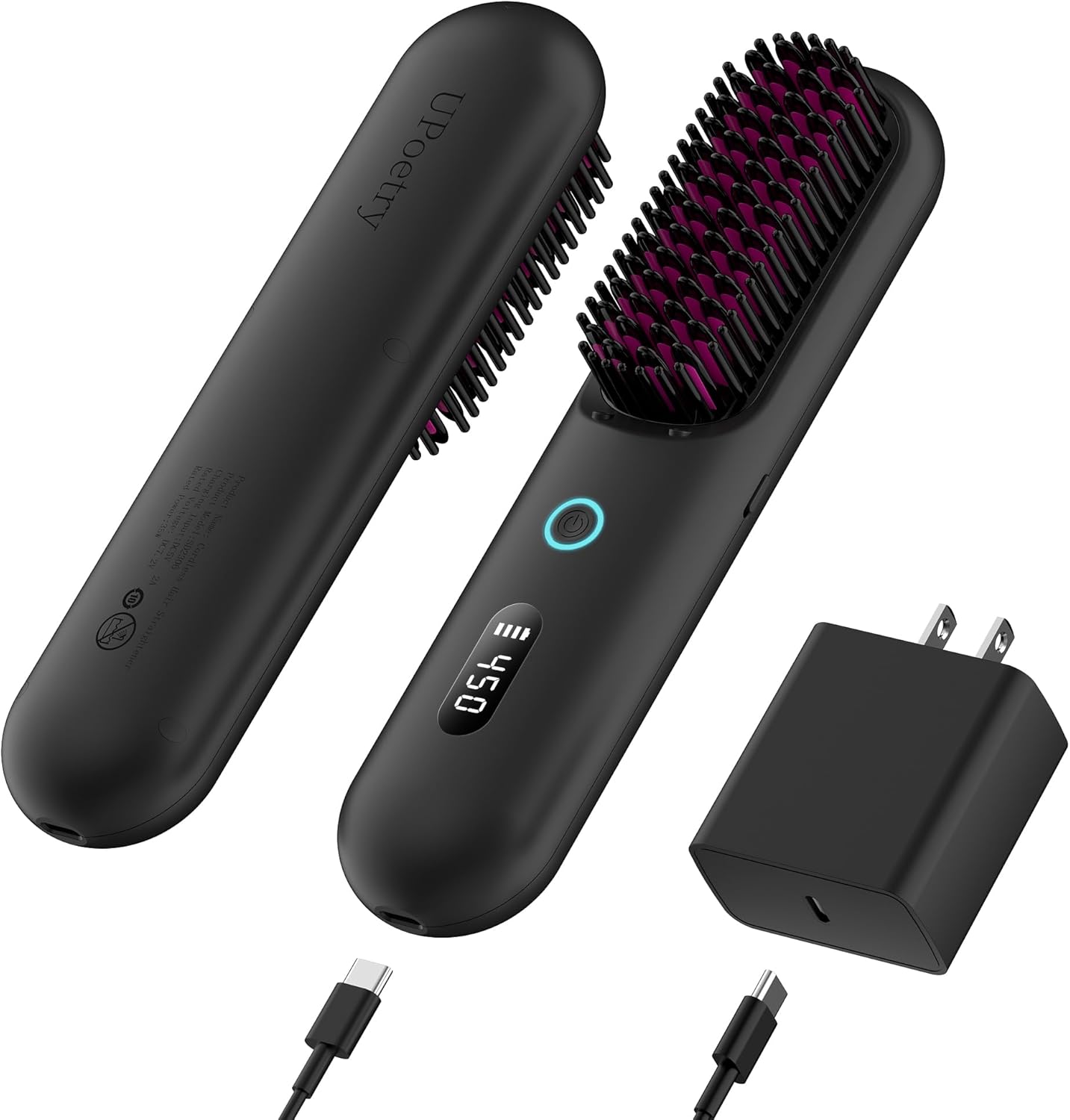 Cordless Hair Straightener Brush – Portable Ionic Hot Comb with 65W Fast Charger, Mini Travel Hair Straightening Brush for Women, Lightweight for On-The-Go Styling (Black) - Image 9