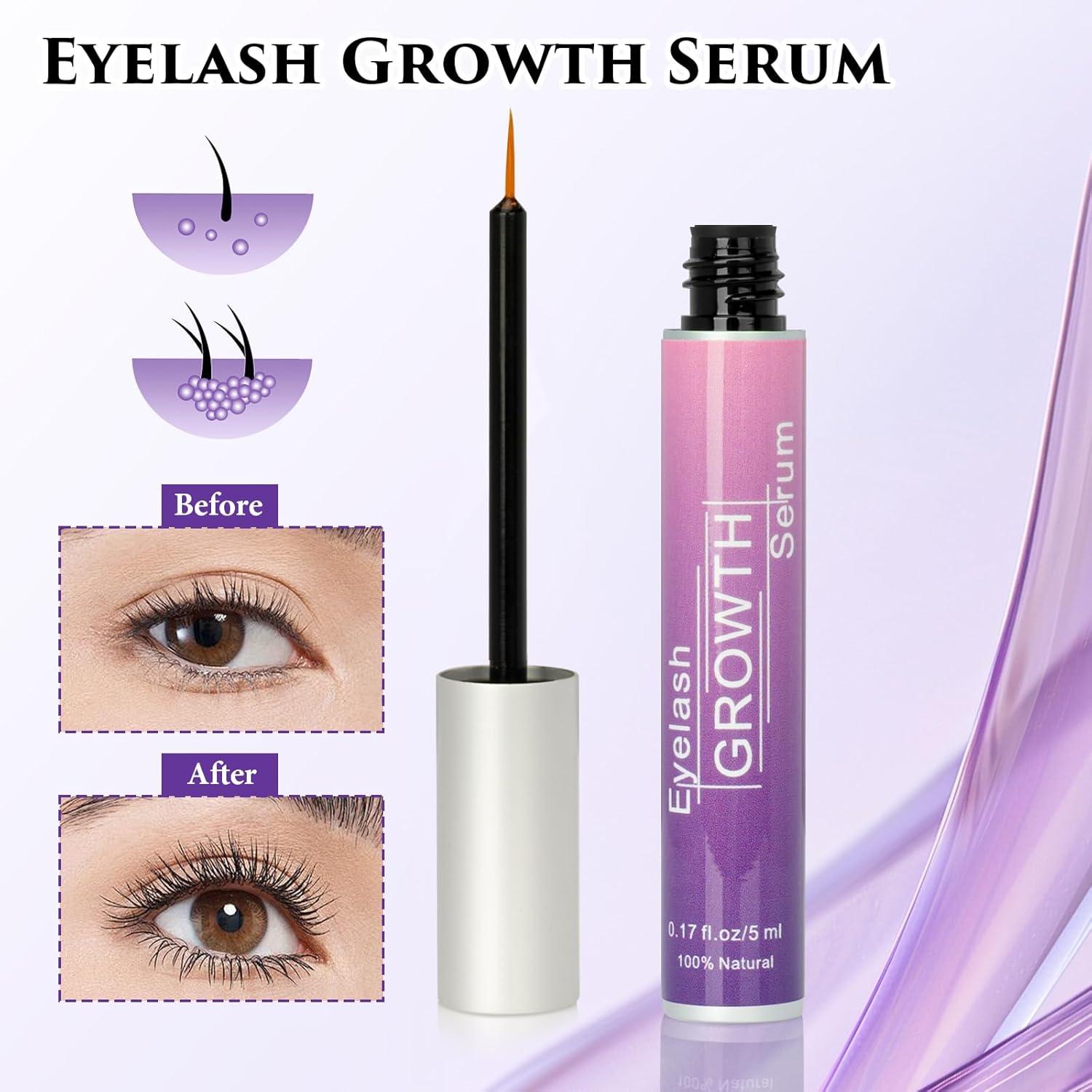 Premium Eyelash Growth Serum, Eyebrow Growth Serum, 18 Plant Extracts for Advanced Lashes Enhancer Longer, Fuller and Thicker, Natural Beauty Enhancement(5ml) - Image 7