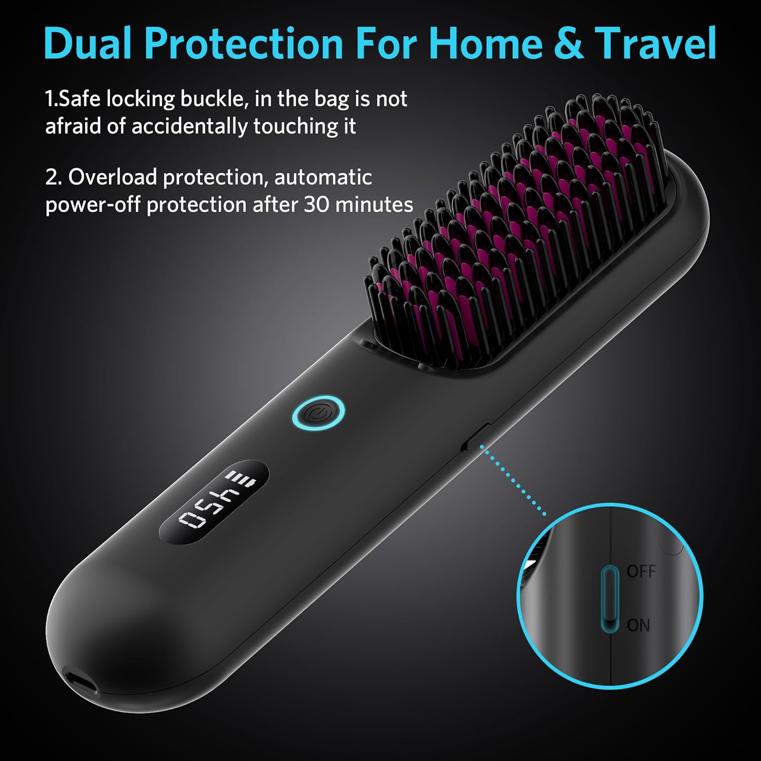 Cordless Hair Straightener Brush – Portable Ionic Hot Comb with 65W Fast Charger, Mini Travel Hair Straightening Brush for Women, Lightweight for On-The-Go Styling (Black) - Image 8