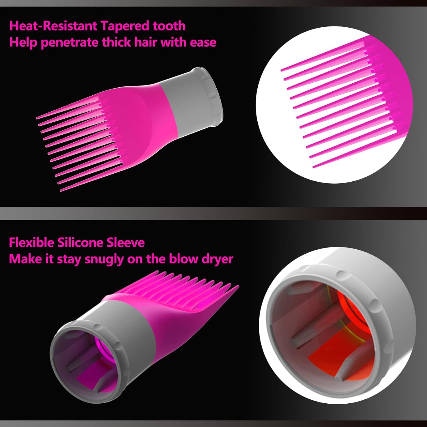 LURA Blow Dryer Comb Attachment,Blow Dryer Attachment For Hair Dryer Nozzles From 1.7 To 2.1,Hair Dryer Comb Attachment For Black Hair,Hair Straightening Pic Attachment(Pink) - Image 7