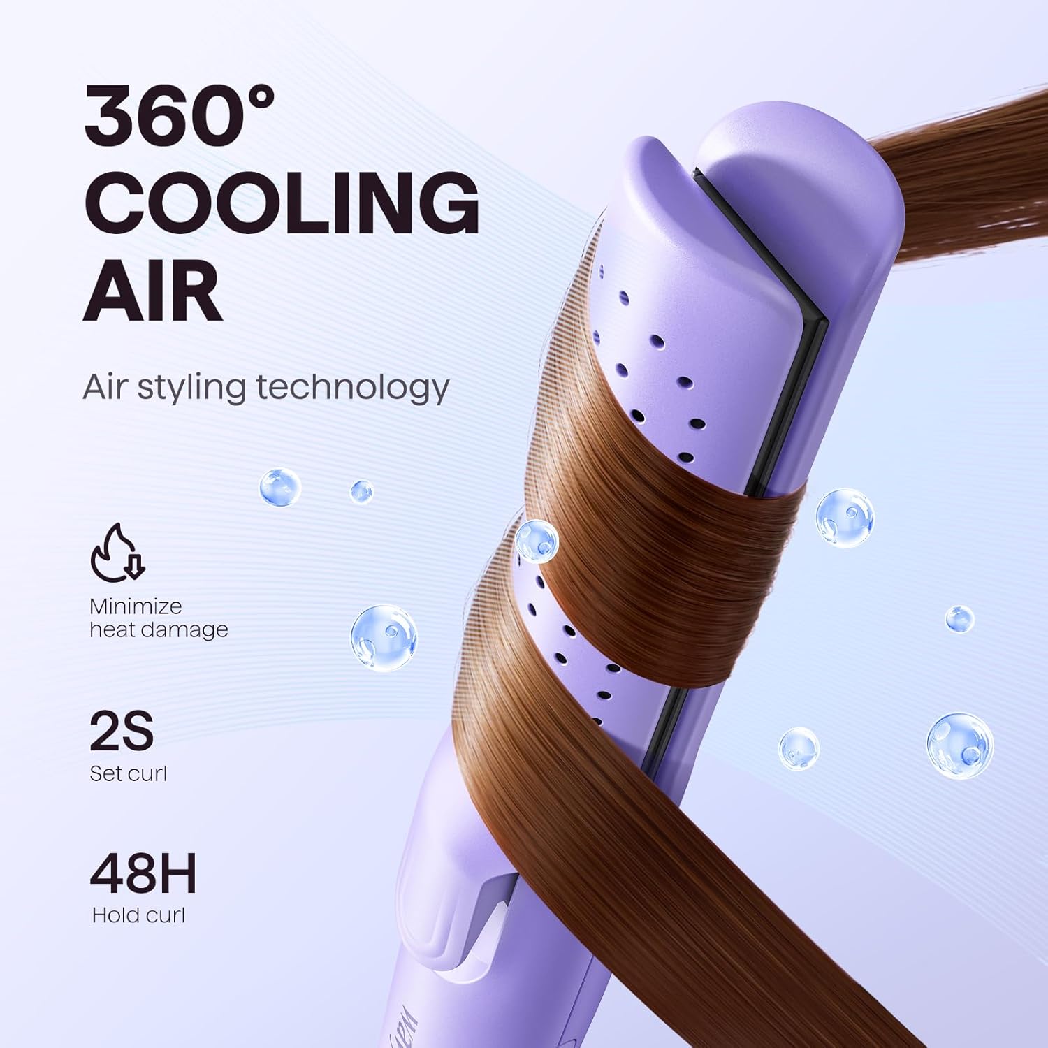 Wavytalk Airflow Styler Curling Iron, Cool Curl, 360° Cool Air Lock in Style for Lasting Curls, Reduces Damage, 2 in 1 Hair Straightener and Curler, 1 Inch, Anti-Scald for Short Long Hair, Purple - Image 3