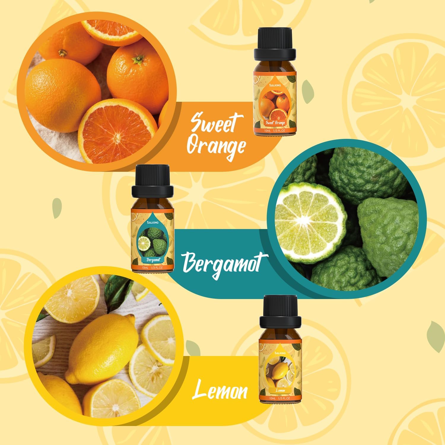 SALKING Citrus Burst Essential Oil Set, Premium Fragrance Oil for Diffuser, Scented Oil Gift Set for Soap Candle Making - Sweet Orange, Bergamo, Lemon, Grapefruit, Lime, Yuzu - Image 3