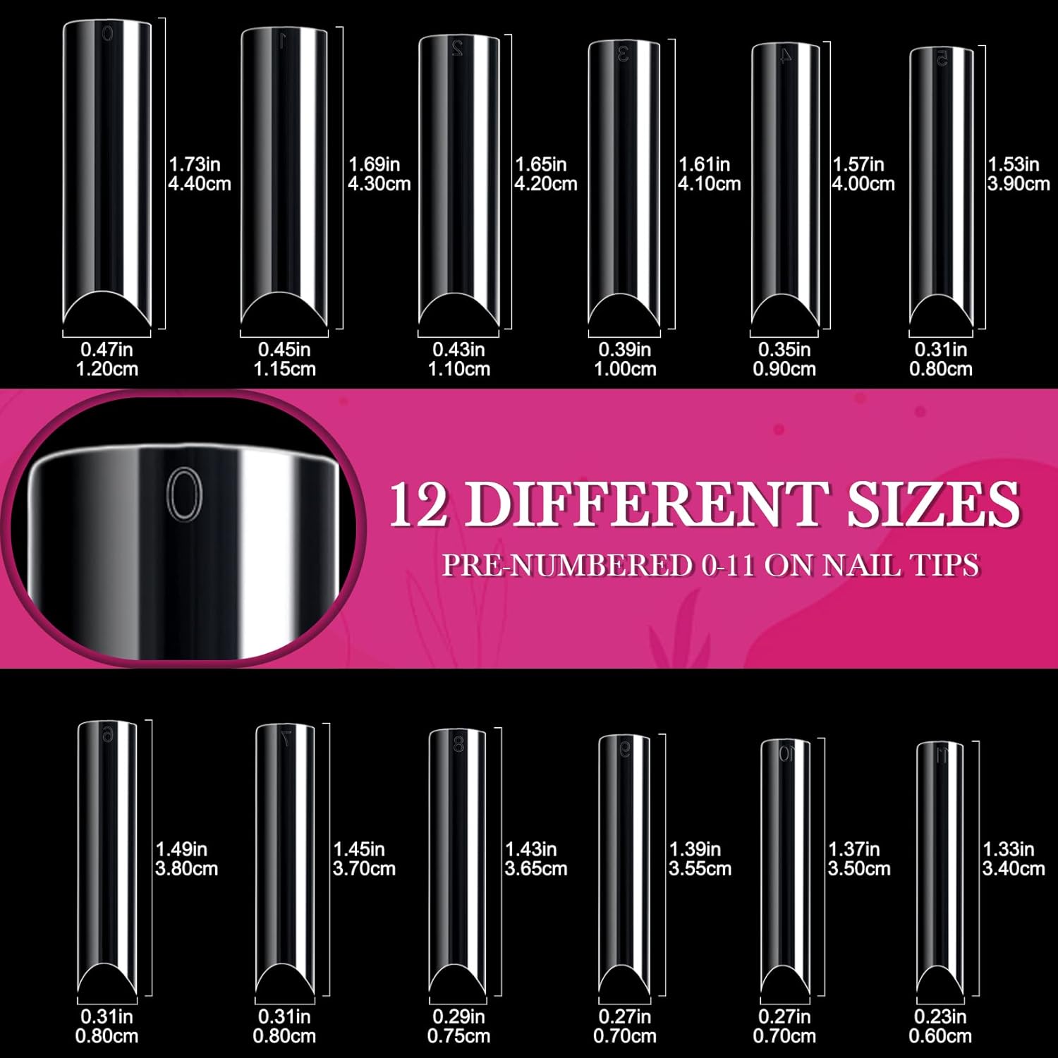 Ranrose 120PCS Extra Long Half Nail Tips,XXL Super Long Half Cover Deep C Curve False Nails 12 Sizes Tapered Square Press on Nails with Box - Image 3