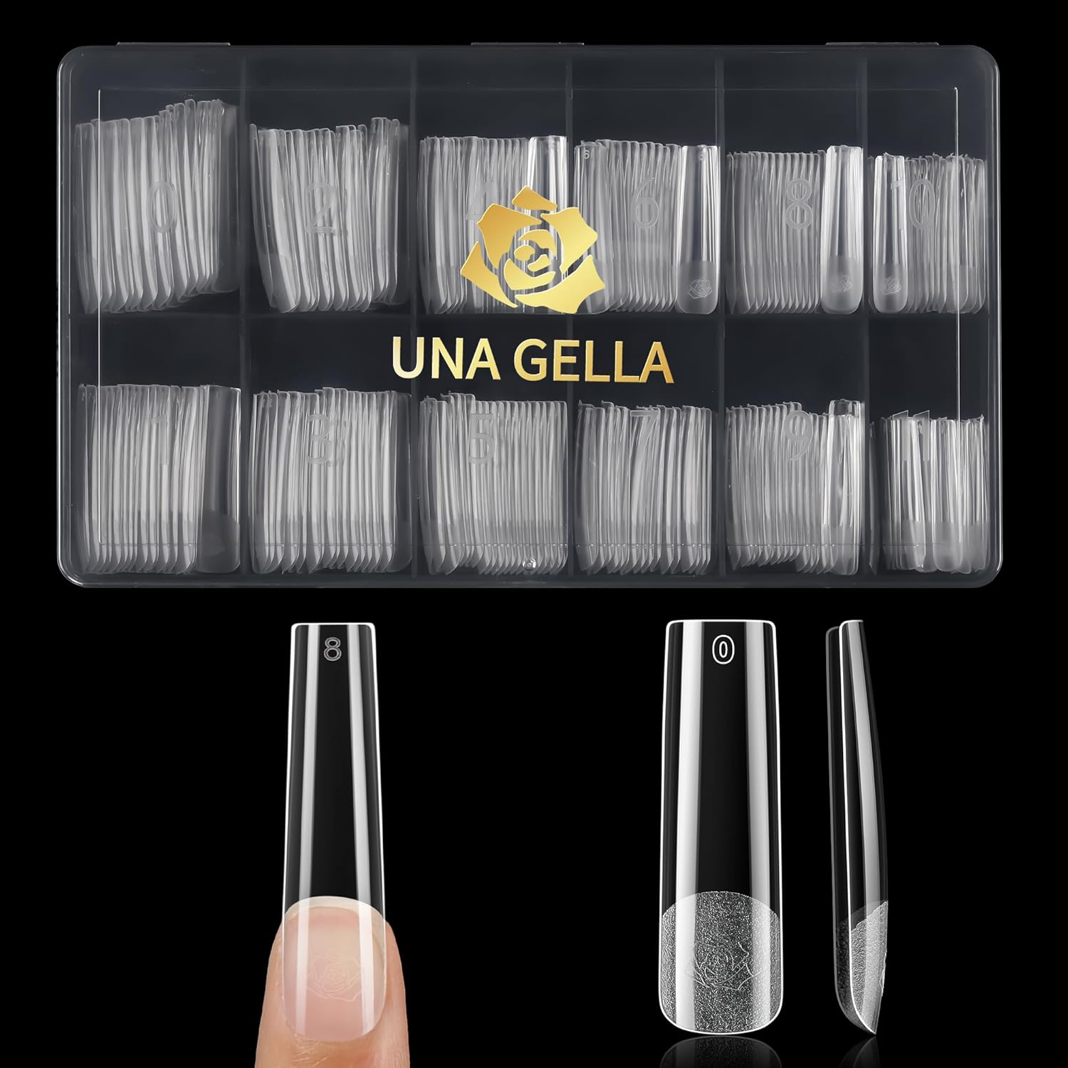 UNA GELLA Extra Long Tapered Sqaure Nail Tips, No C Curve Pre-file 120Pcs Square Press on Nails XXL Long Square Gel Nail Tips Full Cover Acrylic Straight for Nails Extension Art DIY Salon 12 Sizes