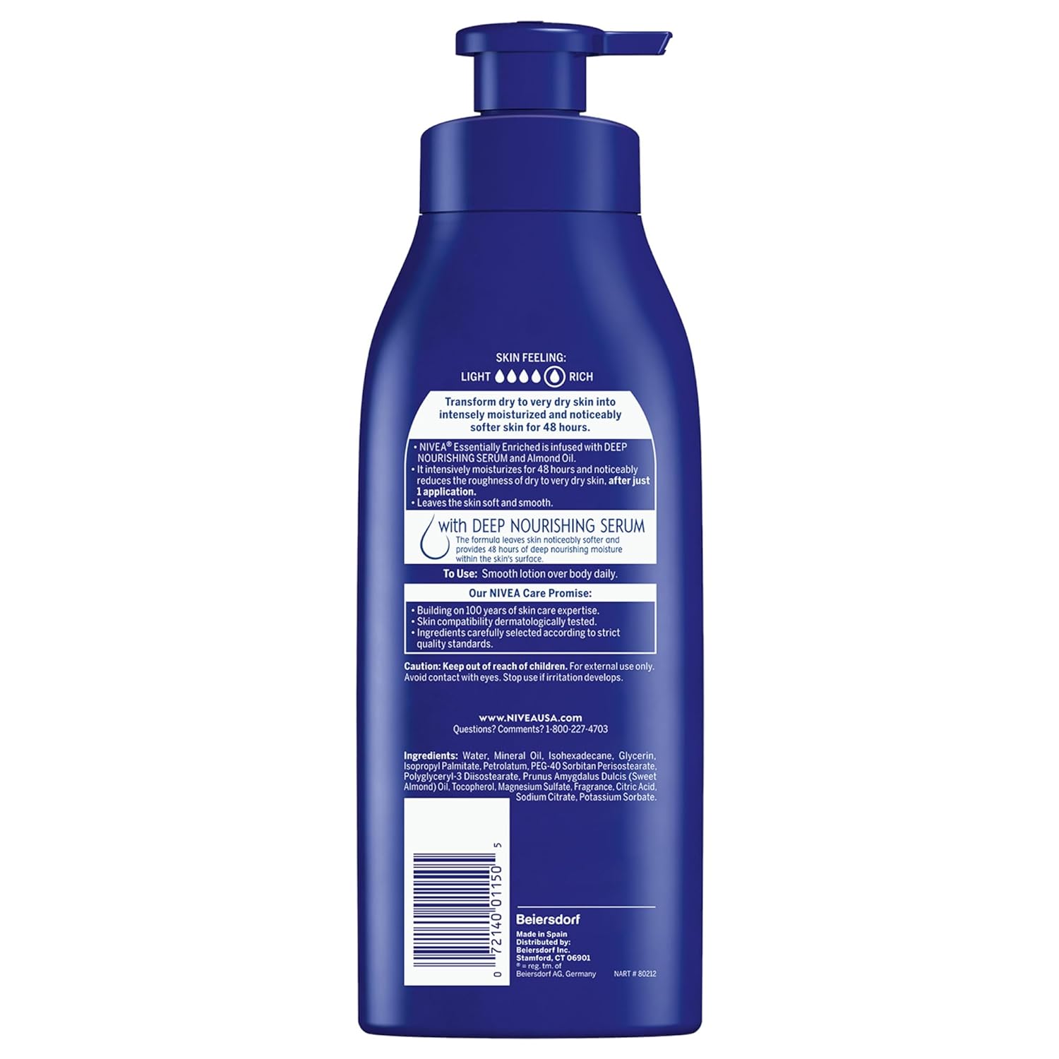 NIVEA Essentially Enriched Body Lotion for Very Dry Skin with Hyaluronic Acid, Almond Oil and Deep Nourishing Serum, 72-Hour Body Moisturizer, 16.9 Fl Oz Pump Bottle - Image 10