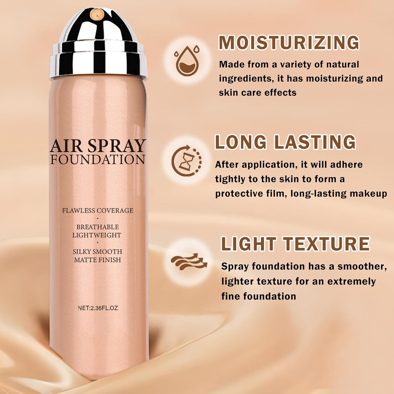 AIUEO Magic Minerals Airbrush Foundation Silk Smooth Airbrush Spray Foundation Full Coverage Flawless Setting Spray Makeup-Nude - Image 4
