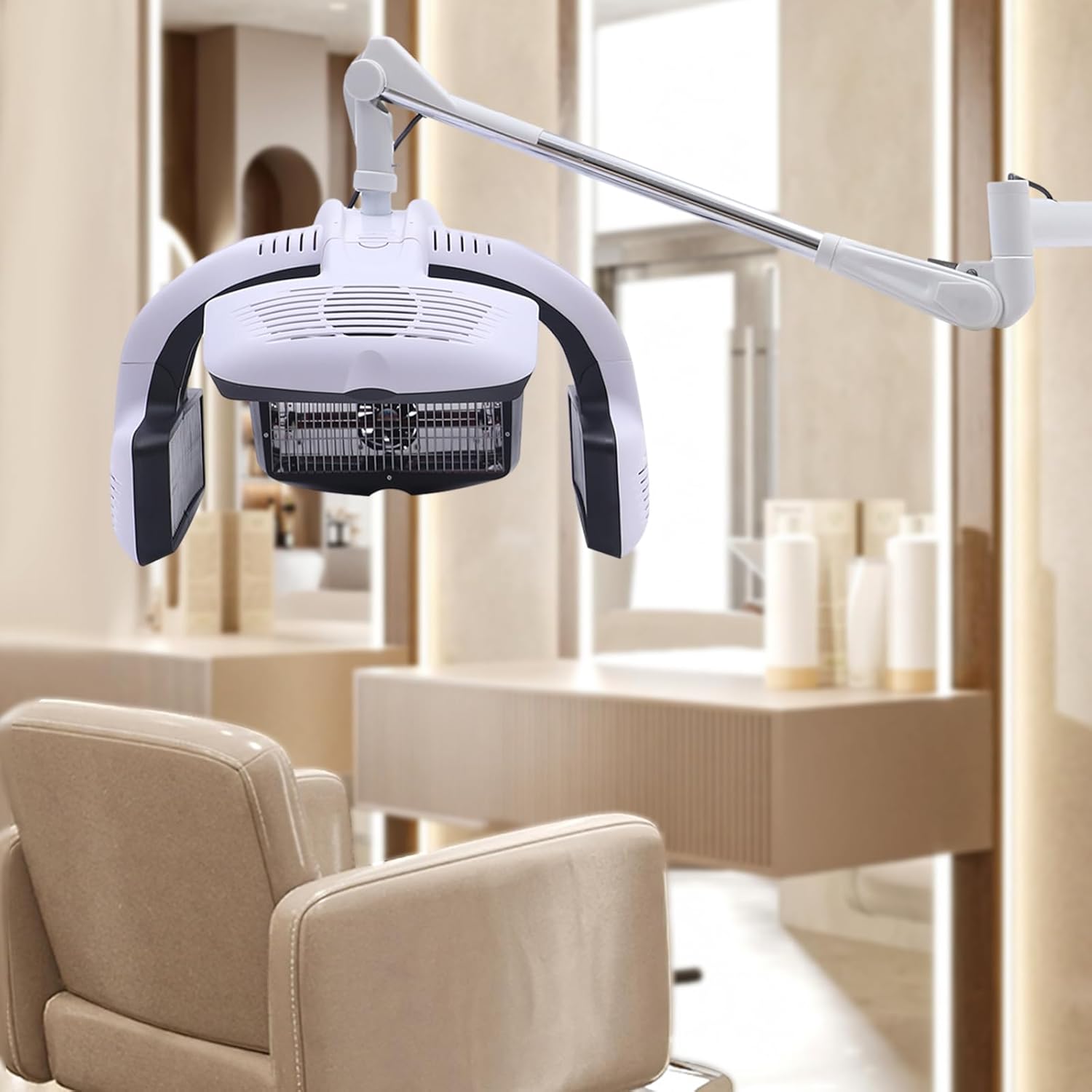 Multifunction Professional Hair Dryer, 1500W High Power Hairdressing Dryer with 5 Heating Discs and 360° Swivel Adjustable Arm, Salon Hair Color Processor Wall Mount with LCD Display (White) - Image 4
