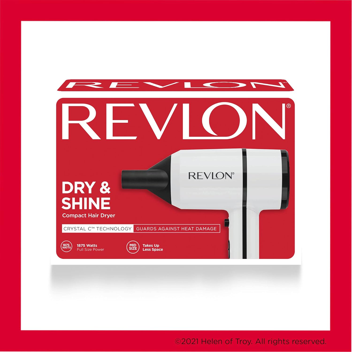 REVLON Crystal C + Ceramic Compact Hair Dryer | 1875W Blow Dryer with Crystal C Technology for Shiny Long-Lasting Shine and Less Frizz | Lightweight (White/Black) - Image 6