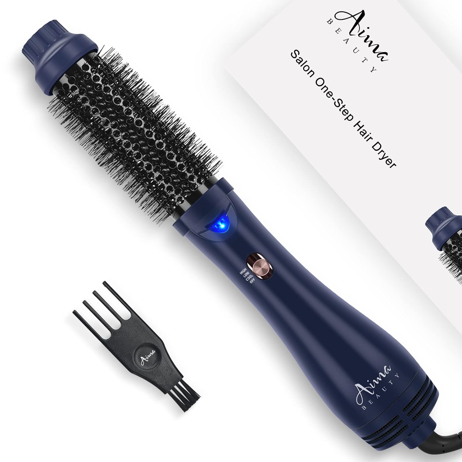Hair Dryer Brush, Aima Beauty 4-in-1 Upgrade Hot Air Straightener Curler Function for Women, Hair Styling Tools, Prussian Blue-Round - Image 9