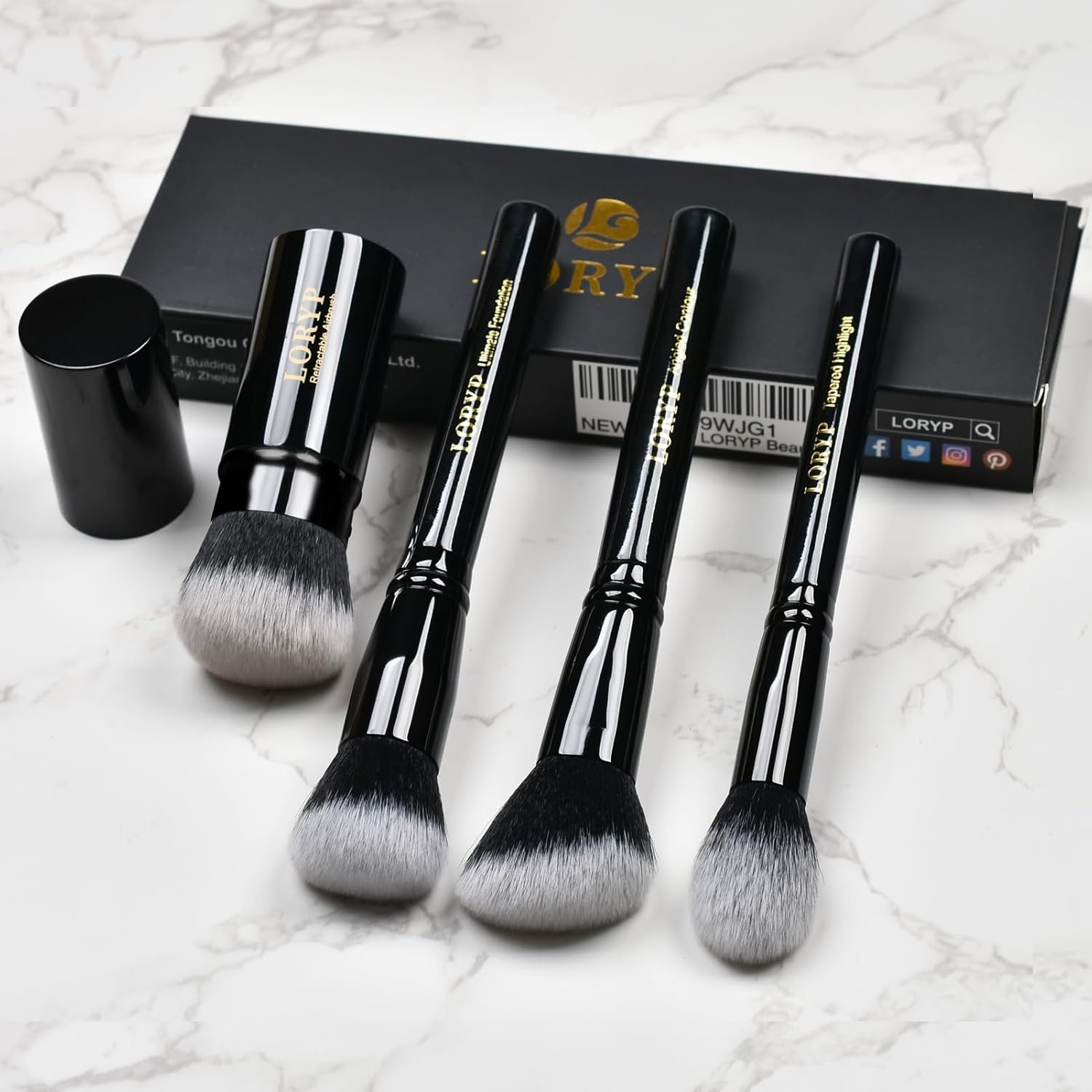 LORYP 4-Piece Retractable Full Face Makeup Brush Set with Kabuki, Angled Blush, Foundation, and Highlight Brushes - Image 6