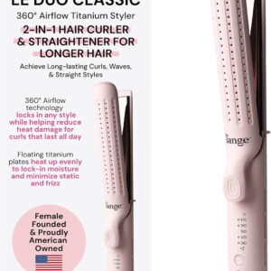 L'ANGE HAIR Le Duo Grande 360° Airflow Styler | 2-in-1 Curling Wand & Titanium Flat Iron Professional Hair Straightener and Curler with Cooling Air Vents to Lock in Style | Adjustable Temp (Blush)