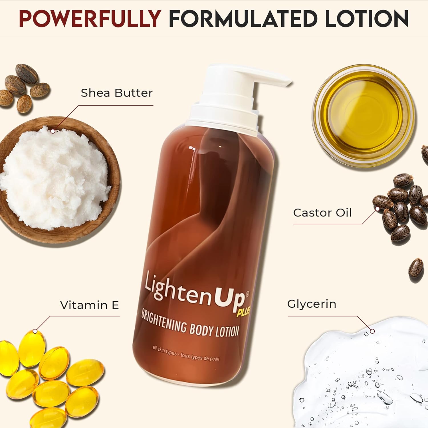 OMIC Lighten-Up Skin Brightening Lotion - 13.5 Fl oz / 400ml - Moisturizing, Hydrating Body Lotion for Body, Knees, Elbows, Hands, Underarms, with Jamaican Castor Oil and Shea Butter - Image 6