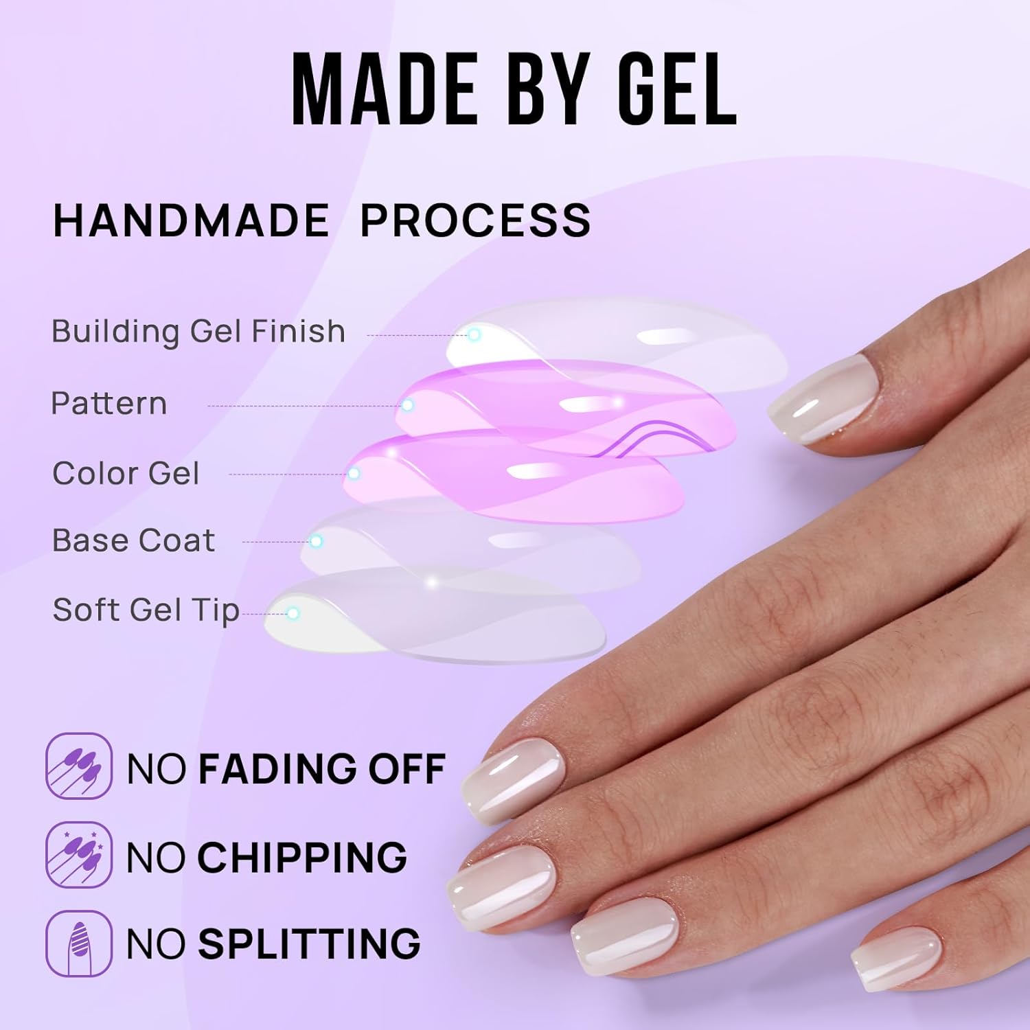 BTArtbox Press On Nails Short - White Soft Gel Press On Nails, Square Chrome Nail Tips Glue On Nails, Reusable Stick On Nails in 15 Sizes - 30 Soft Gel Fake Nails Kit, Vanilla Glazed - Image 4