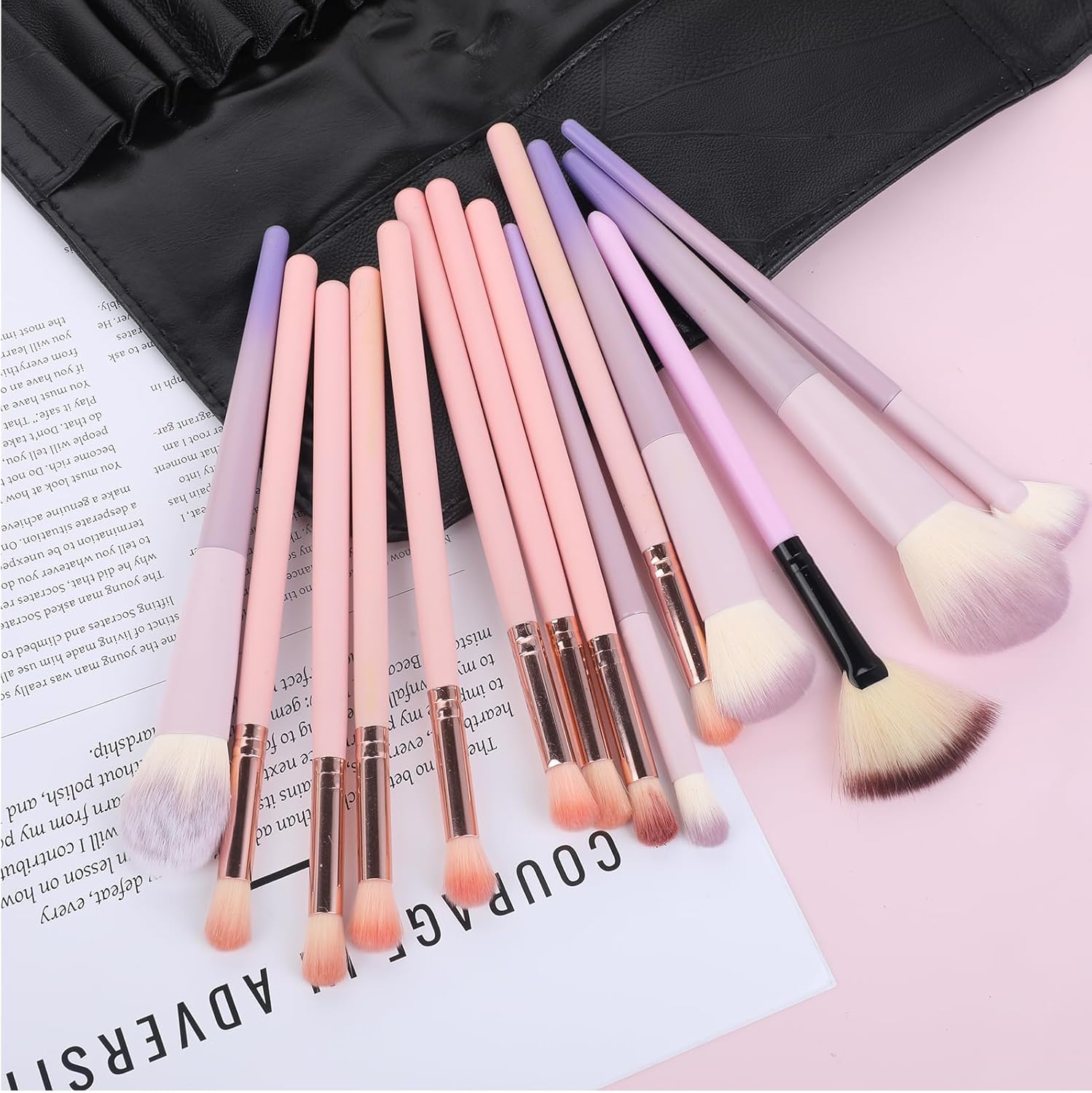 Black PU Leather Makeup Brush Holder and Roll Up Organizer Bag for Women - Image 4