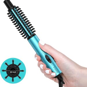Mini Thermal Brush, Curling Iron 3/4 Inch, Heated Round Brush for Volumizing and Small Curls, Travel Size Curling Iron for Short & Thin Hair, Dual Voltage, One Heat 392°F, Blue